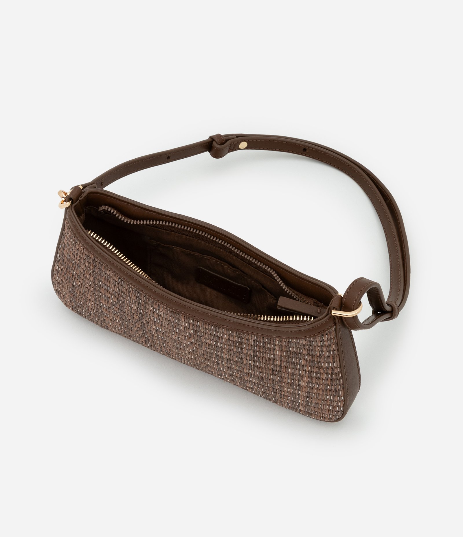 Bolsa Boho Baguete com Efeito de Palha e Alça Regulável Marrom 4