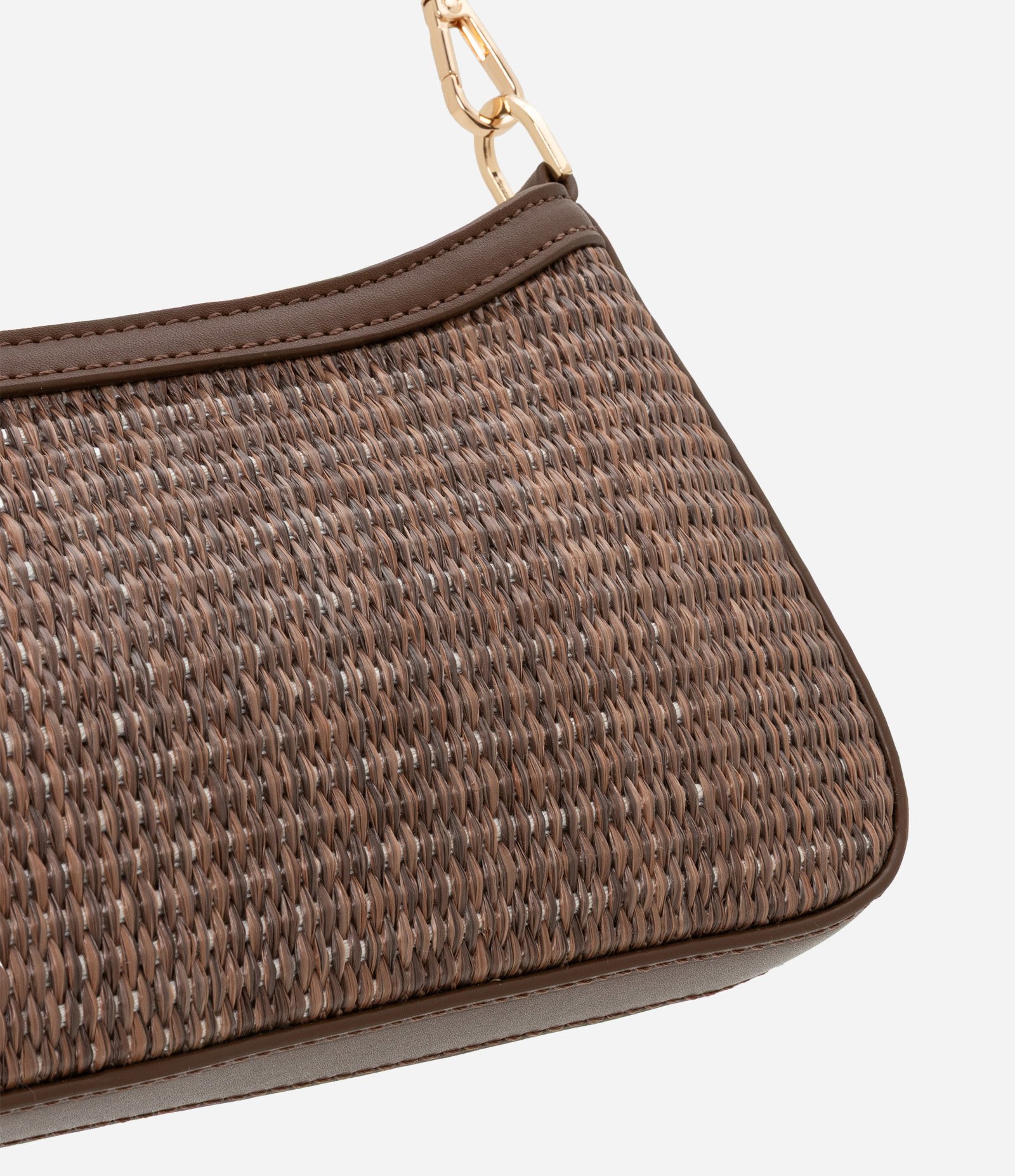 Bolsa Boho Baguete com Efeito de Palha e Alça Regulável Marrom 5