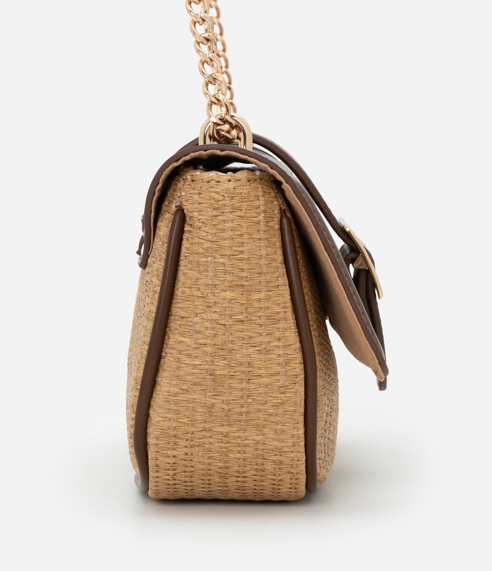 Bolsa Shoulder com Efeito Palha e Corrente na Alça Ajustável Bege 2