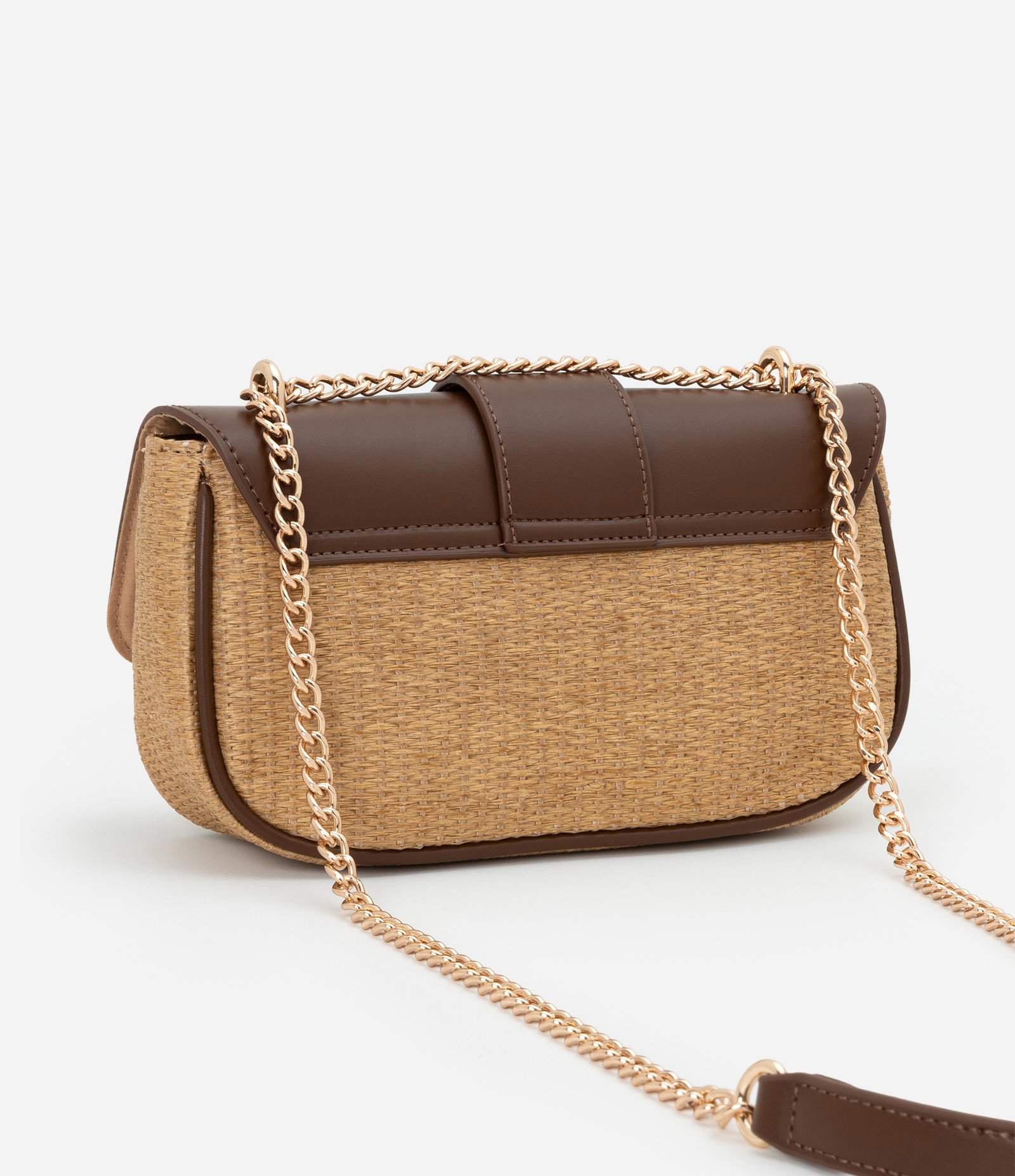 Bolsa Shoulder com Efeito Palha e Corrente na Alça Ajustável Bege 3