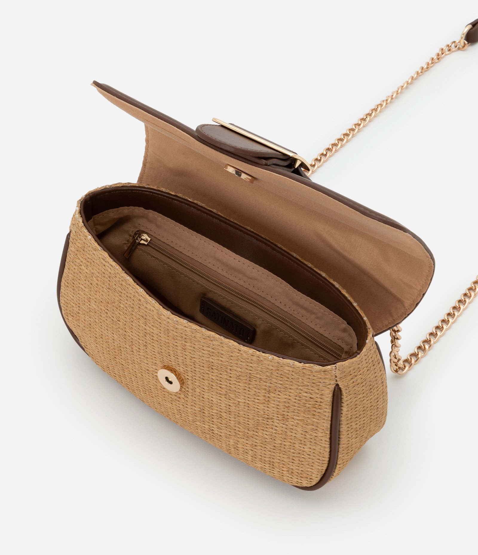 Bolsa Shoulder com Efeito Palha e Corrente na Alça Ajustável Bege 5