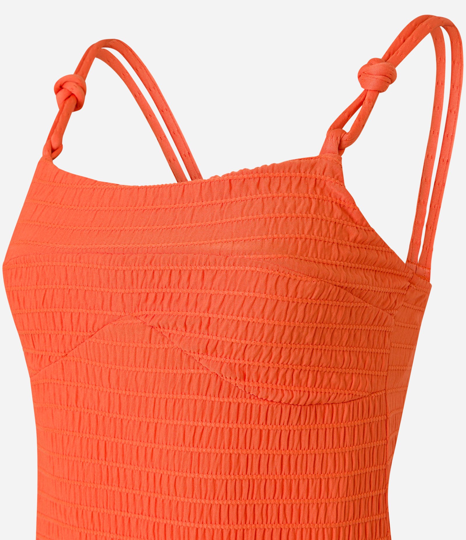 Vestido Evasê Longo em Poliamida Texturizada Laranja 8