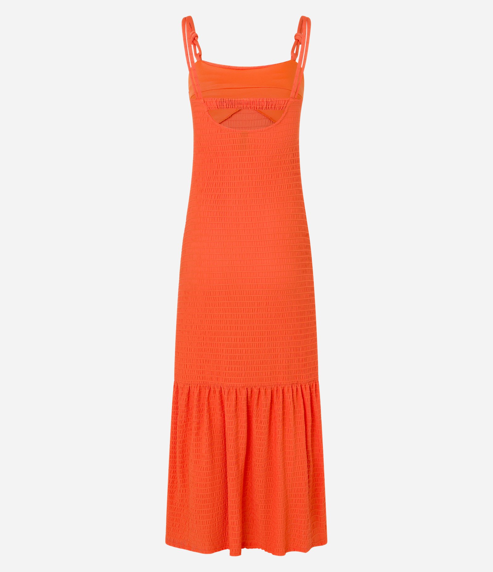 Vestido Evasê Longo em Poliamida Texturizada Laranja 10