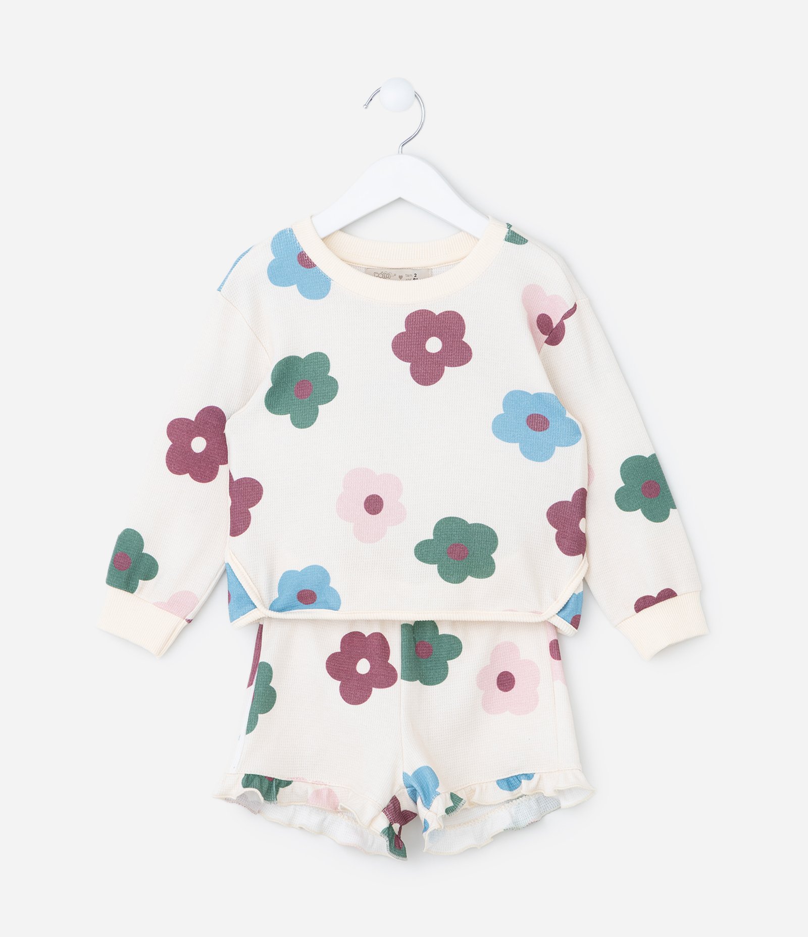 Conjunto Infantil Texturizado Estampa Floral - Tam 1 a 5 Anos Bege 1