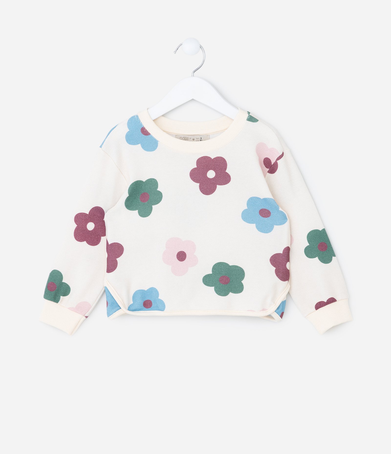 Conjunto Infantil Texturizado Estampa Floral - Tam 1 a 5 Anos Bege 2
