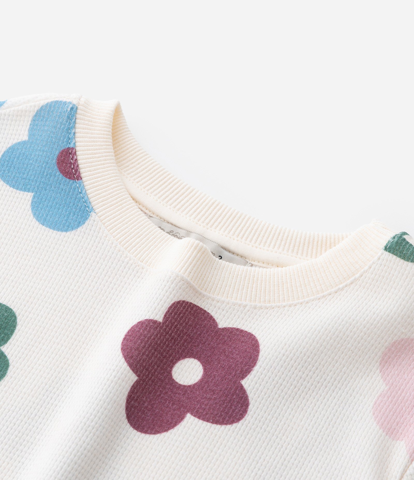 Conjunto Infantil Texturizado Estampa Floral - Tam 1 a 5 Anos Bege 7
