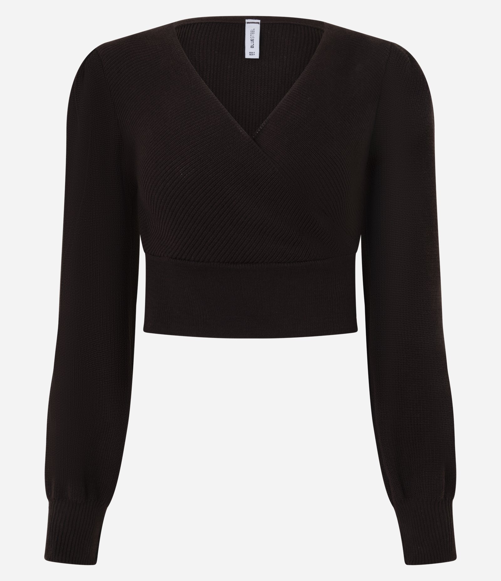 Blusa Cropped em Malha Texturizada com Manga Longa Bufante Marrom 4