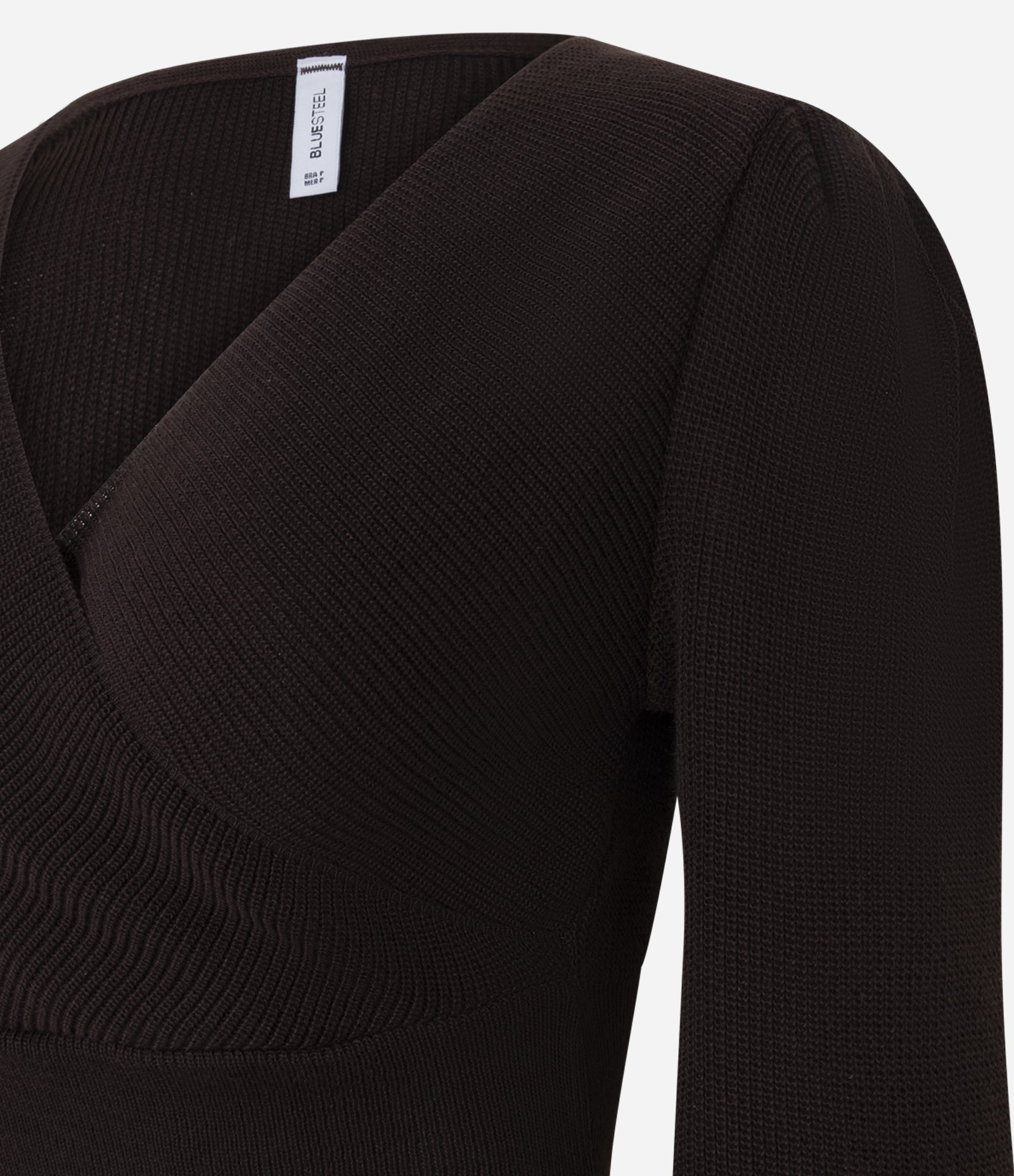 Blusa Cropped em Malha Texturizada com Manga Longa Bufante Marrom 5