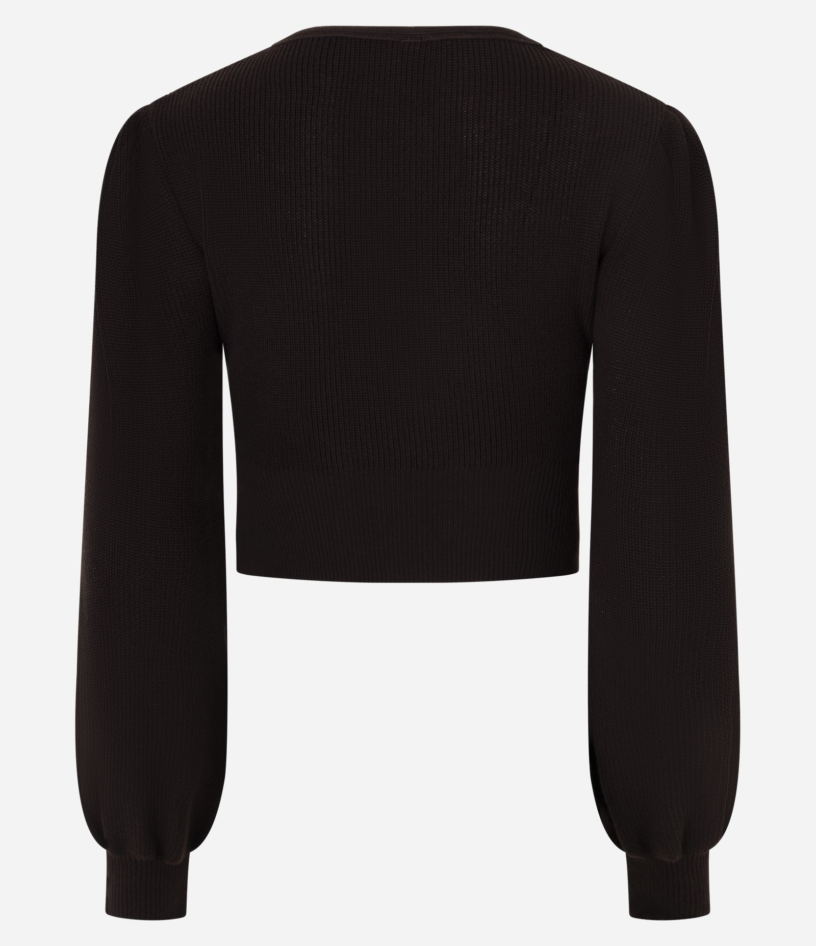 Blusa Cropped em Malha Texturizada com Manga Longa Bufante Marrom 6