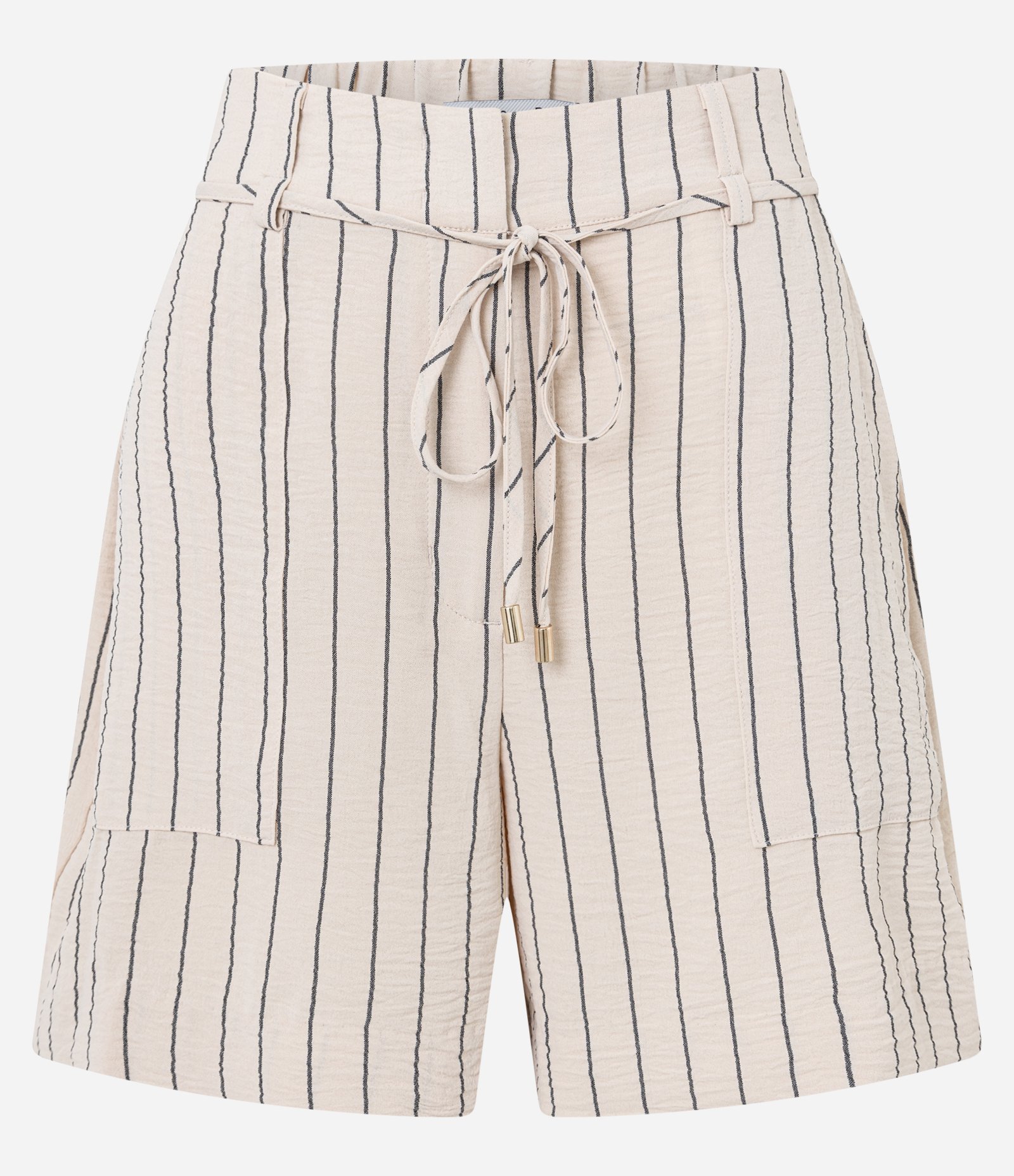 Short Reto Cintura Alta em Airflow com Listras de Fio Tinto Bege 6