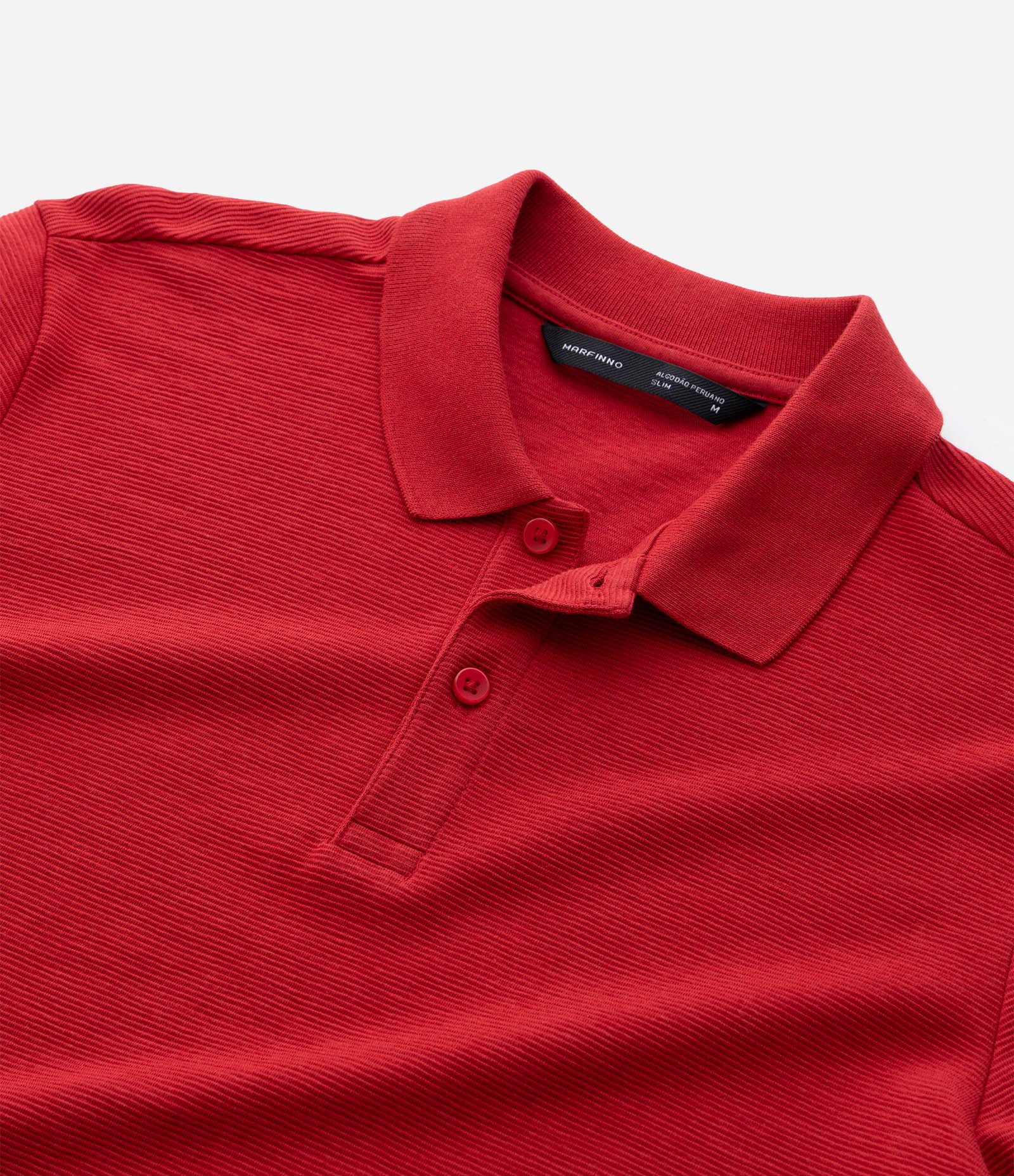 Camisa Polo Slim com Botões e Textura Canelada Vermelho 8