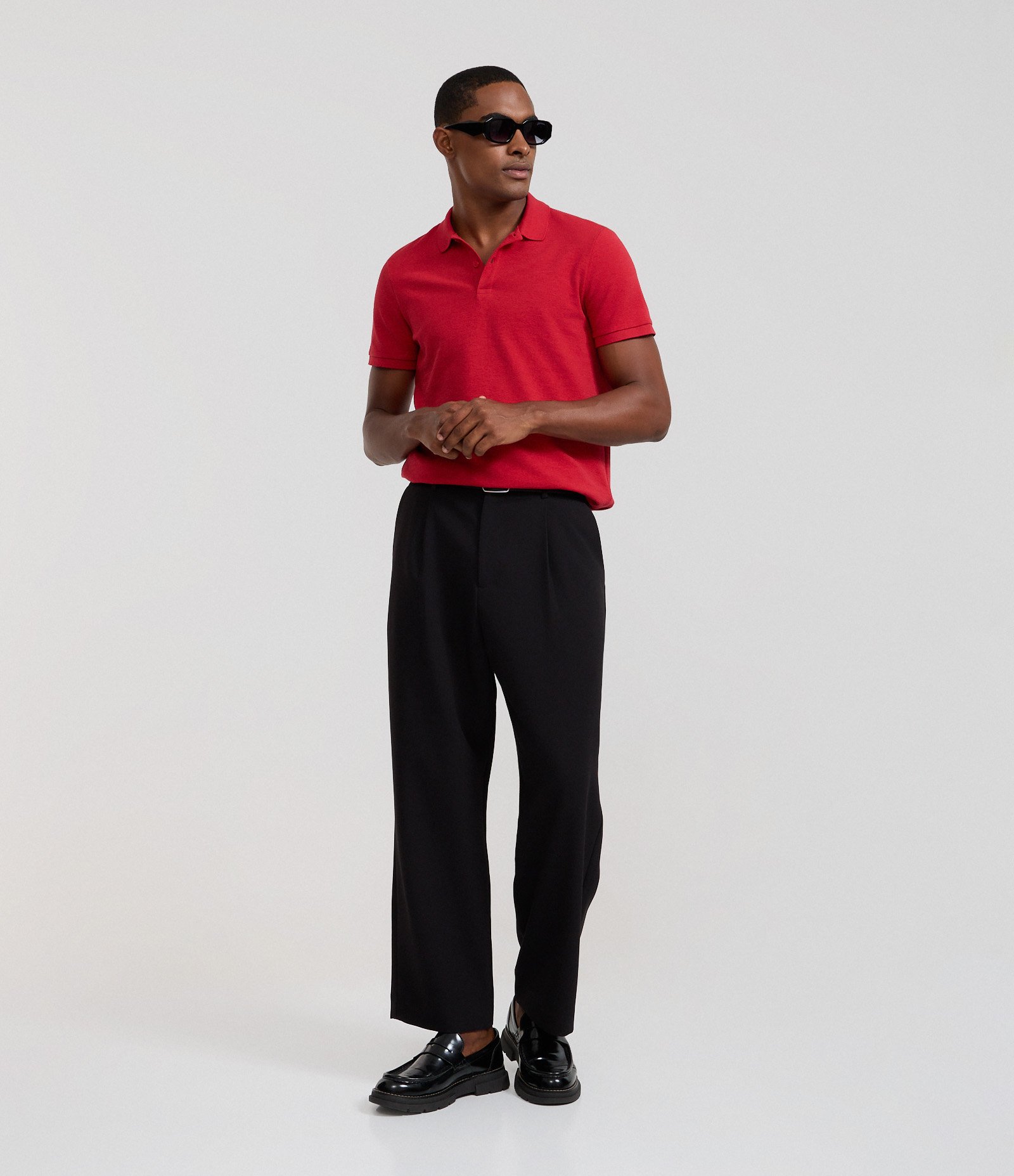 Camisa Polo Slim com Botões e Textura Canelada Vermelho 2