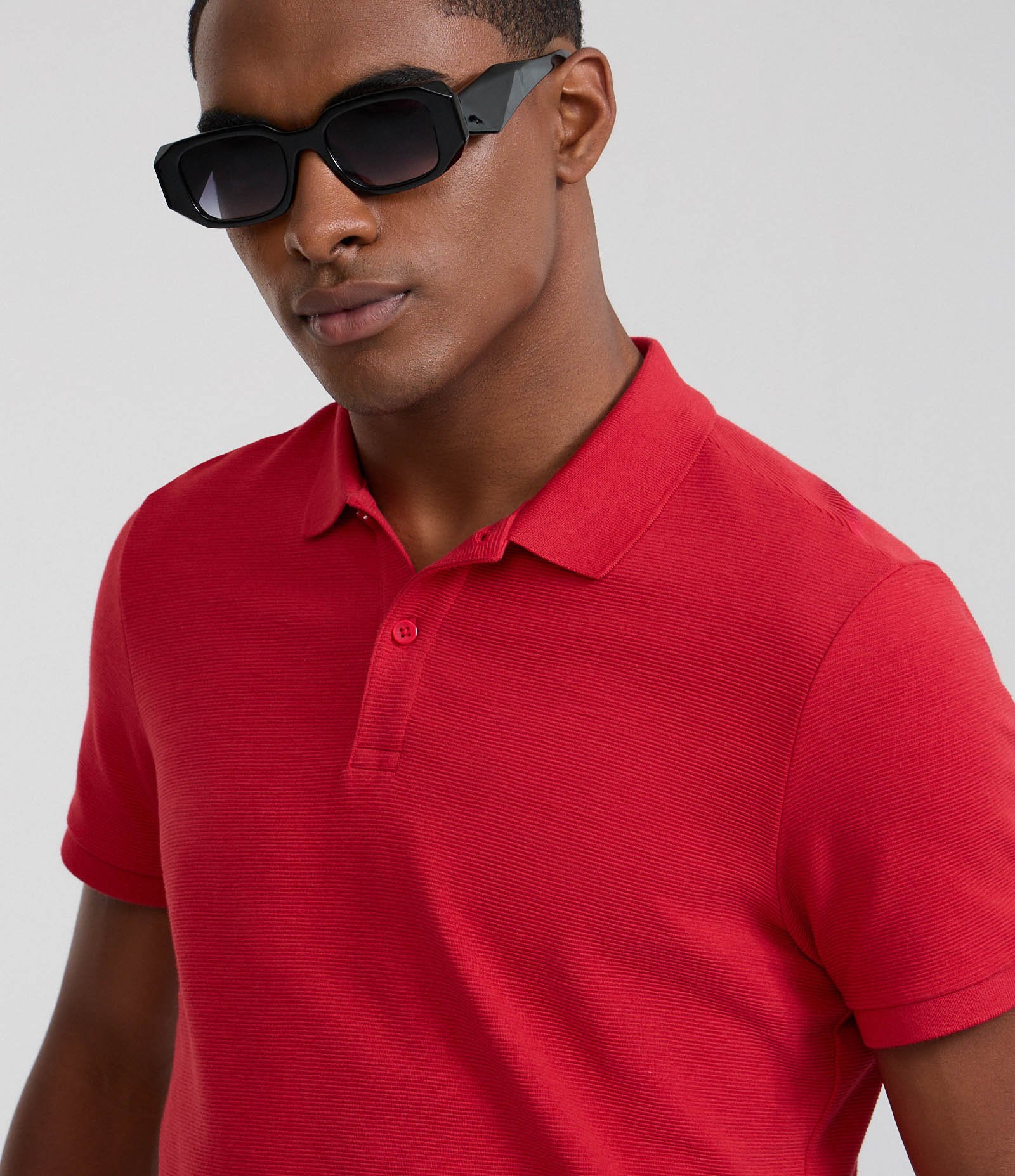 Camisa Polo Slim com Botões e Textura Canelada Vermelho 4