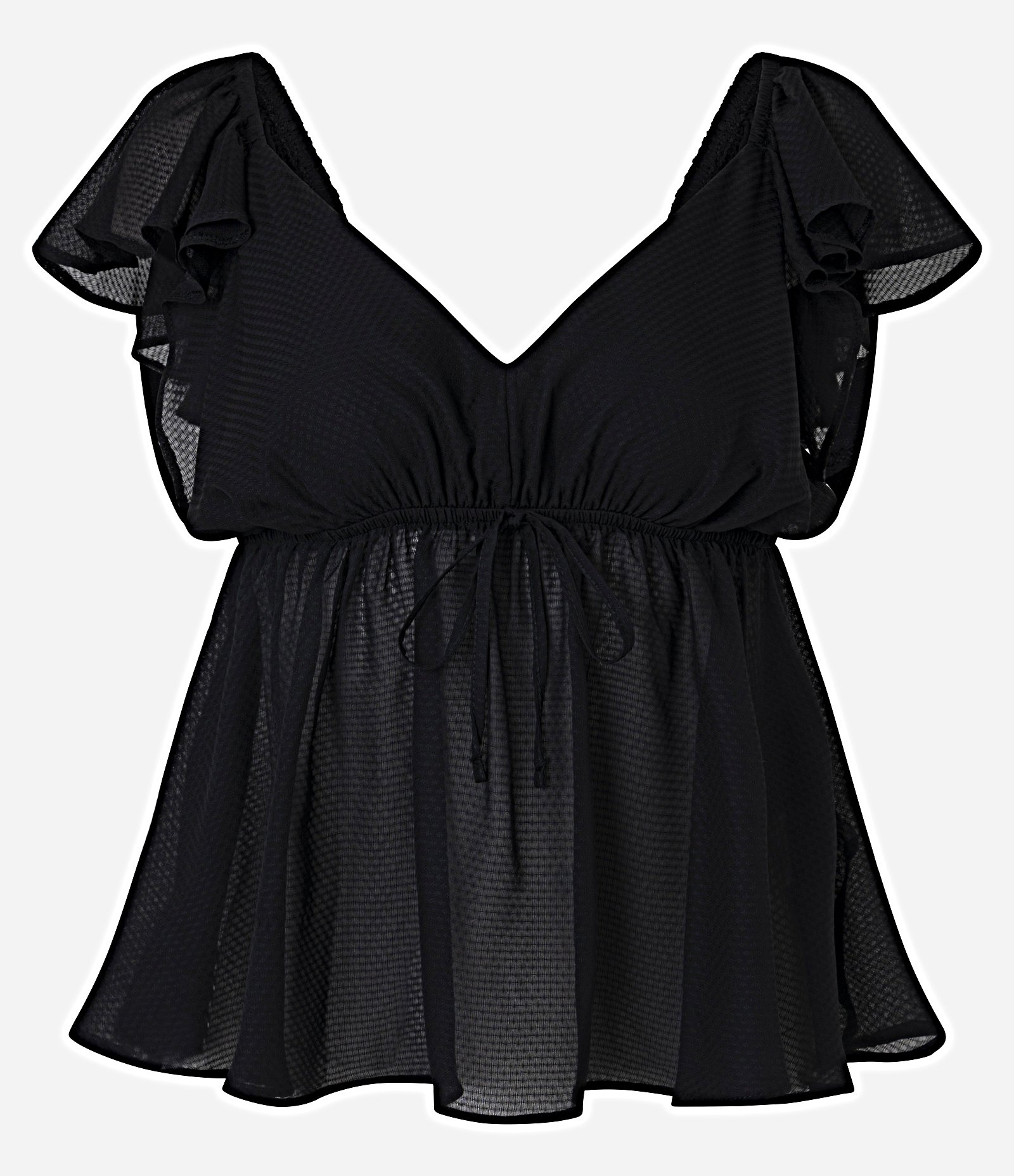 Blusa em Chiffon com Decote V e Babado no Ombro Preto 6