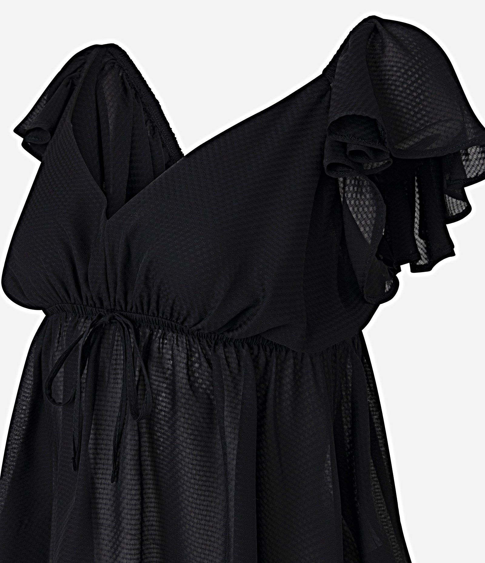 Blusa em Chiffon com Decote V e Babado no Ombro Preto 7