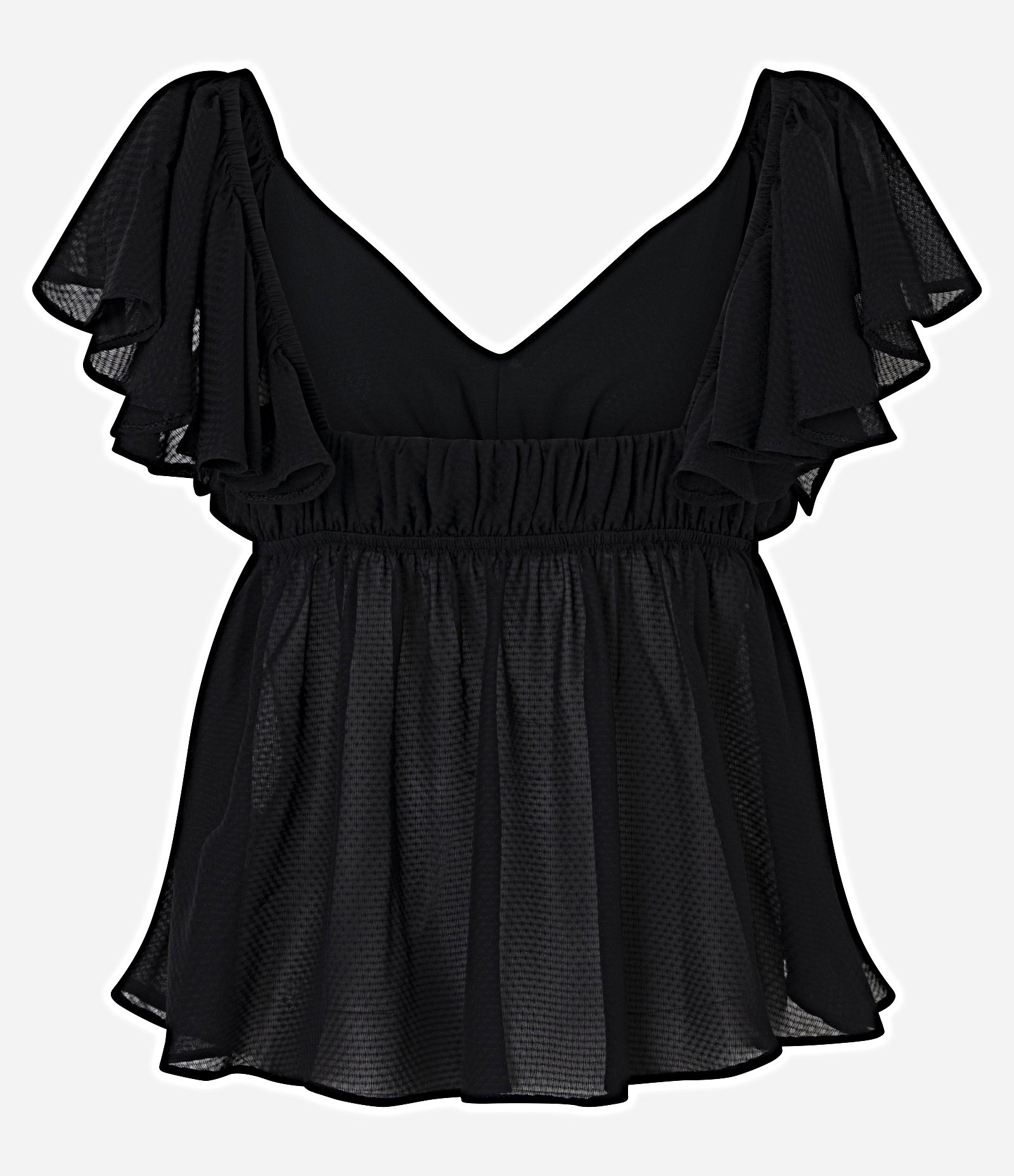 Blusa em Chiffon com Decote V e Babado no Ombro Preto 8