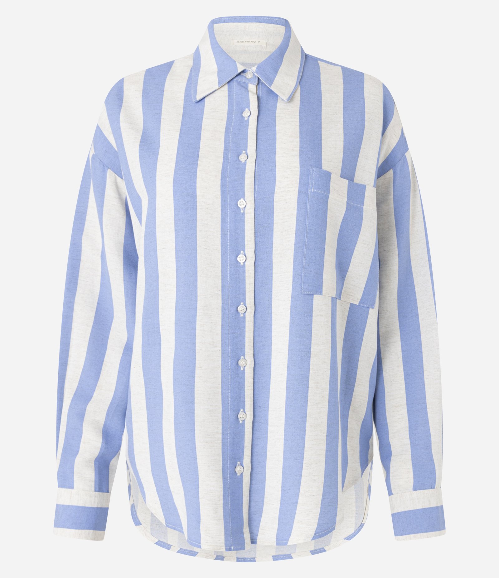 Camisa Ampla em Viscolinho com Listras Verticais Largas Azul/Branco 8