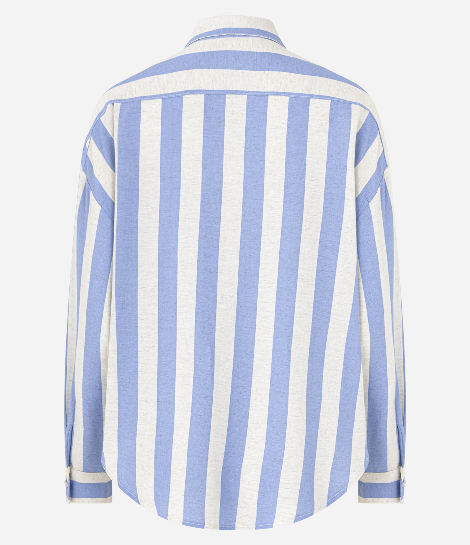 Camisa Ampla em Viscolinho com Listras Verticais Largas Azul/Branco 9