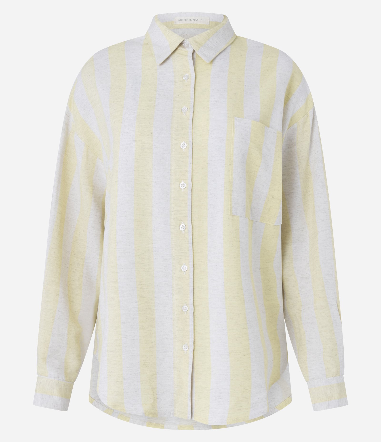 Camisa Ampla em Viscolinho com Listras Largas Amarelo/Branco 7