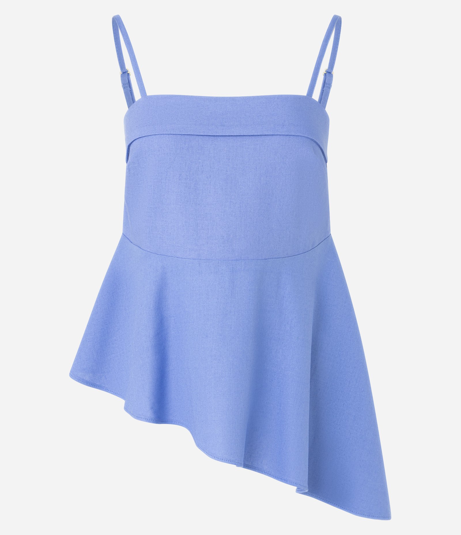 Blusa de Alça em Viscolinho com Barra Assimétrica Azul 6