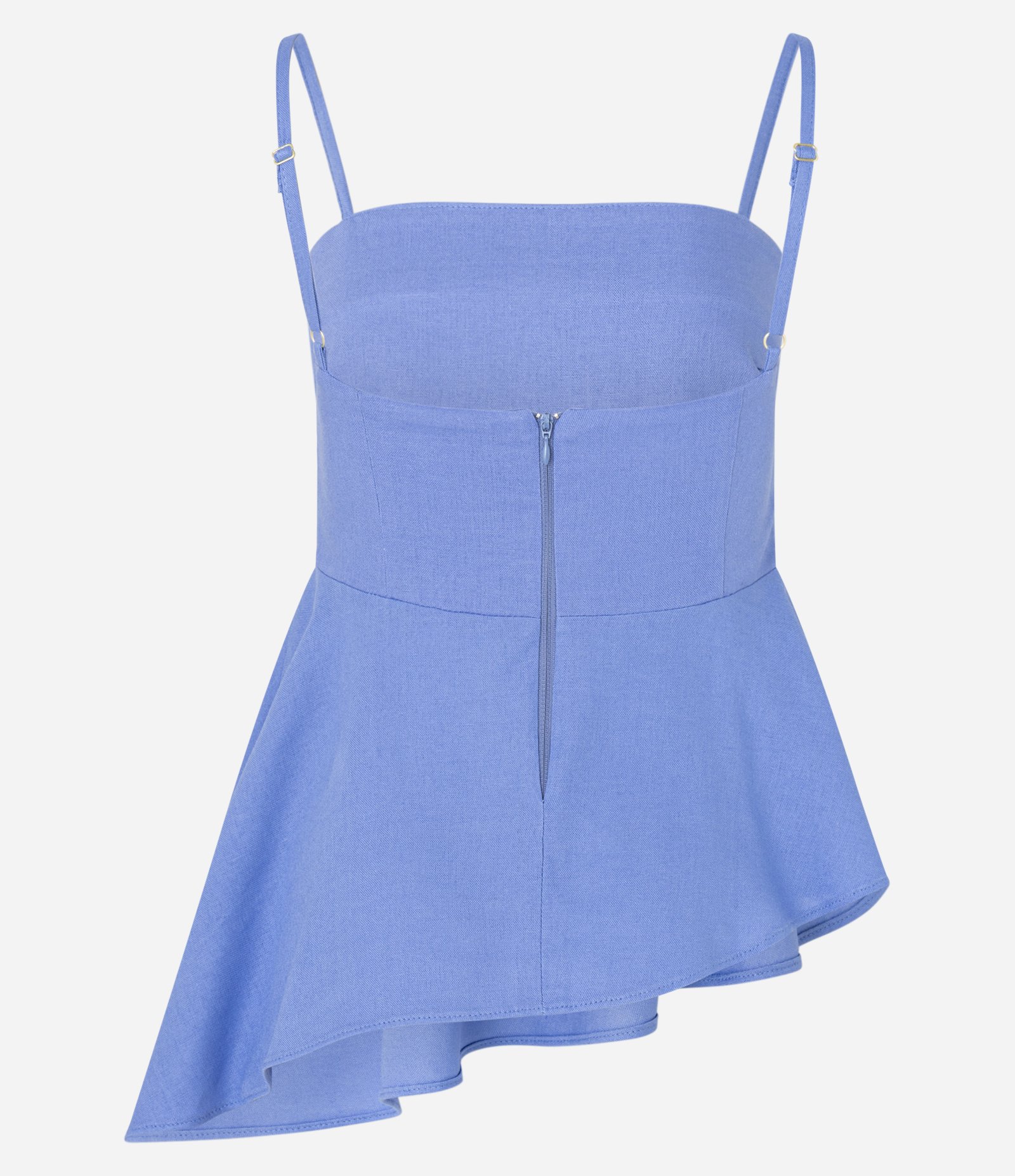 Blusa de Alça em Viscolinho com Barra Assimétrica Azul 7