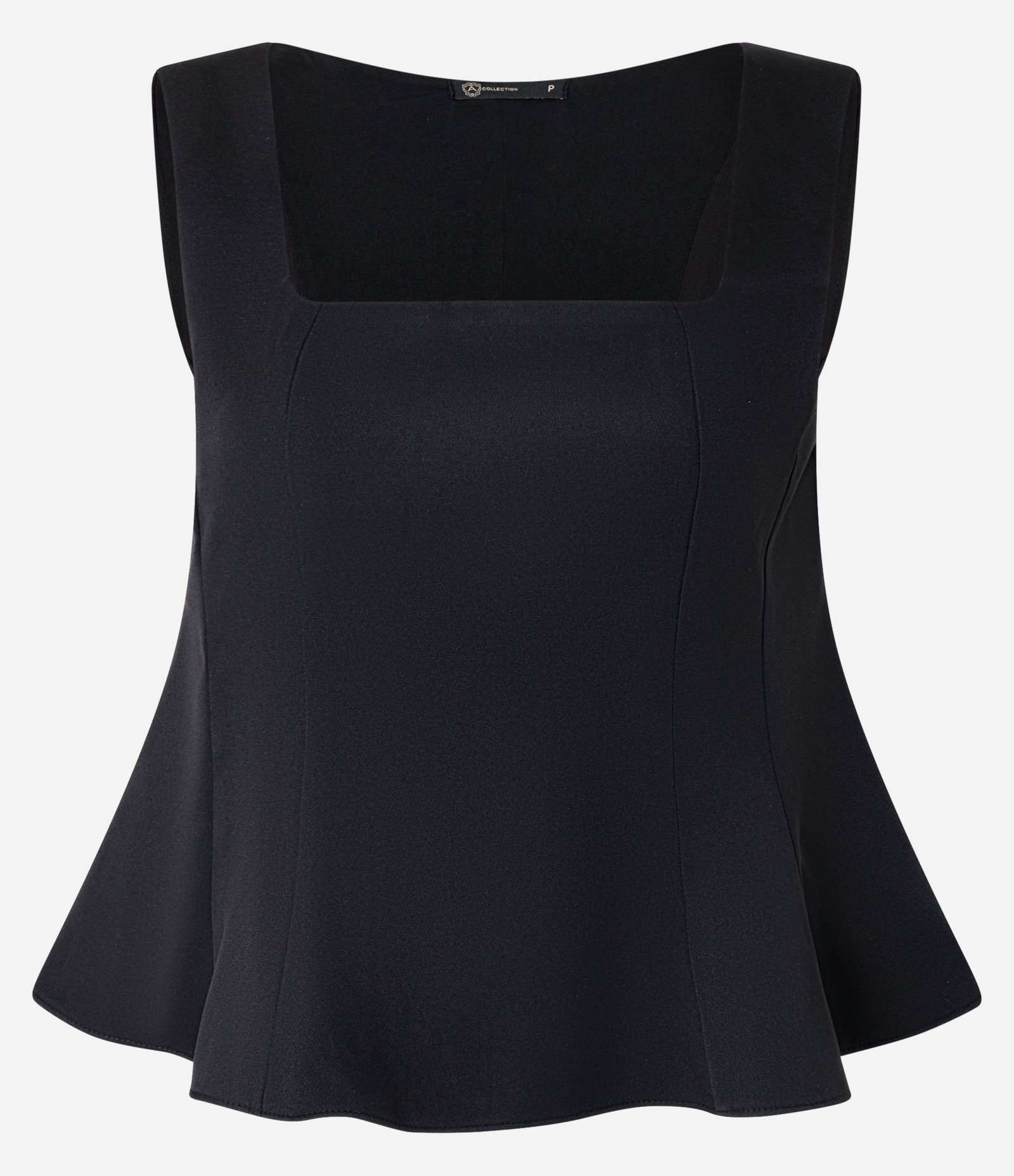 Blusa Peplum Alfaiatada em Crepe com Decote Quadrado Preto 1