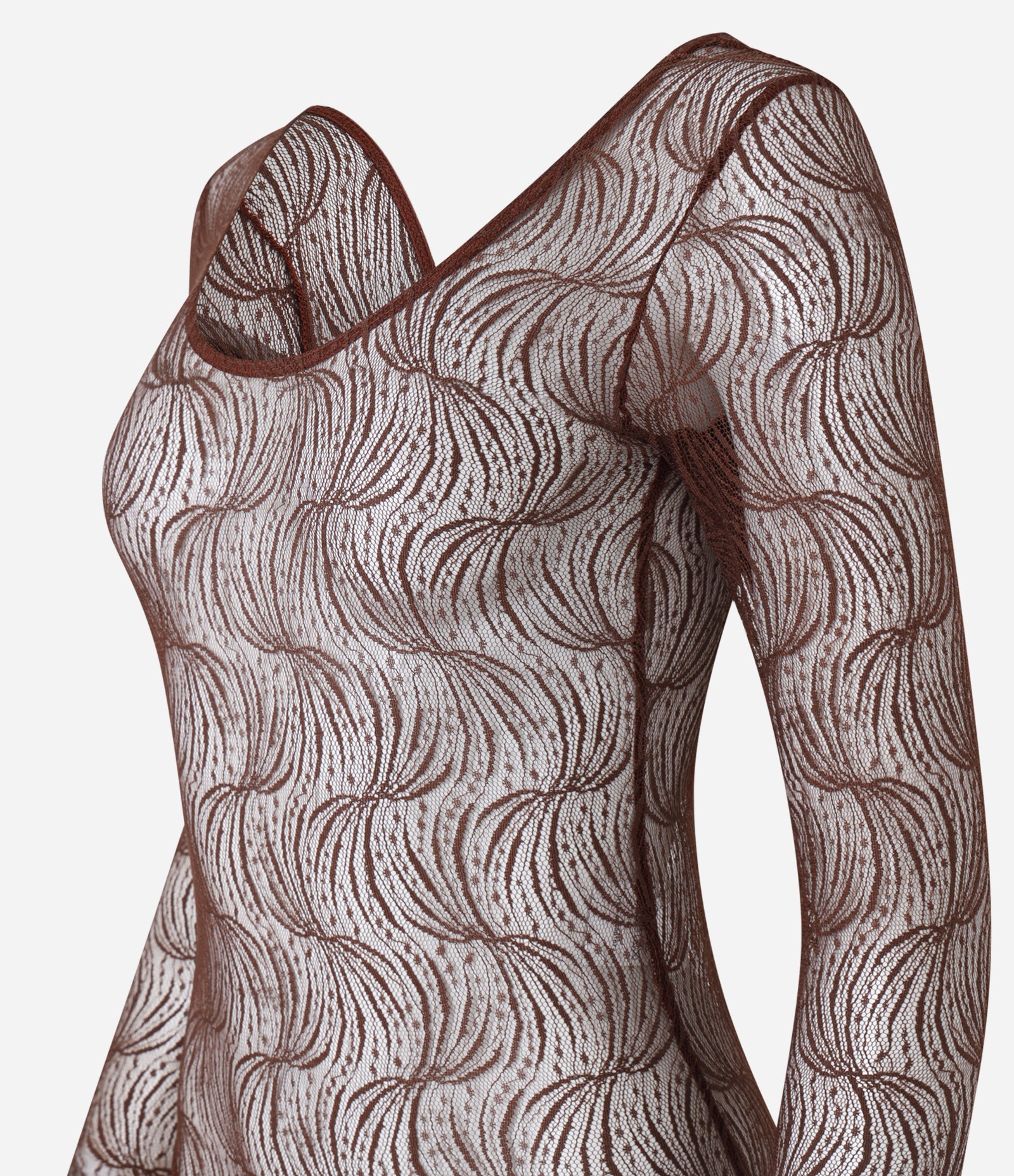 Body em Tule com Renda e Manga Longa Bordô 2