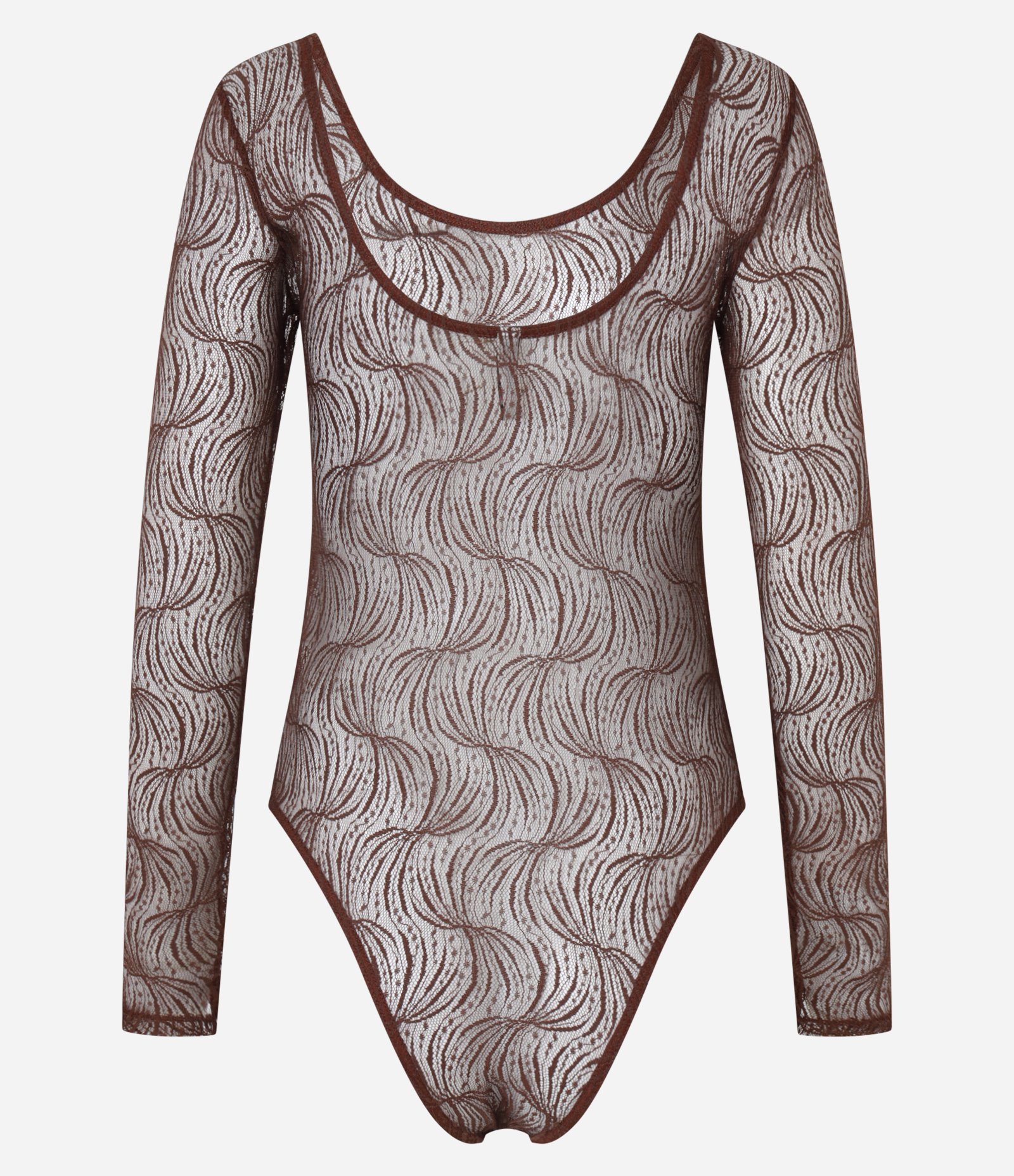 Body em Tule com Renda e Manga Longa Bordô 3