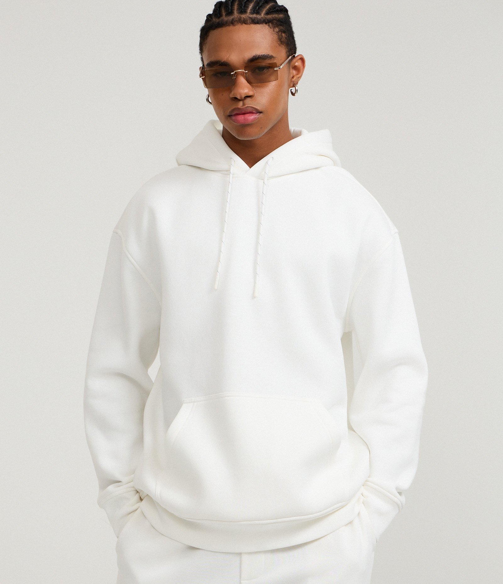 Casaco Relaxed Moletom com Felpa Liso Básico Branco 1