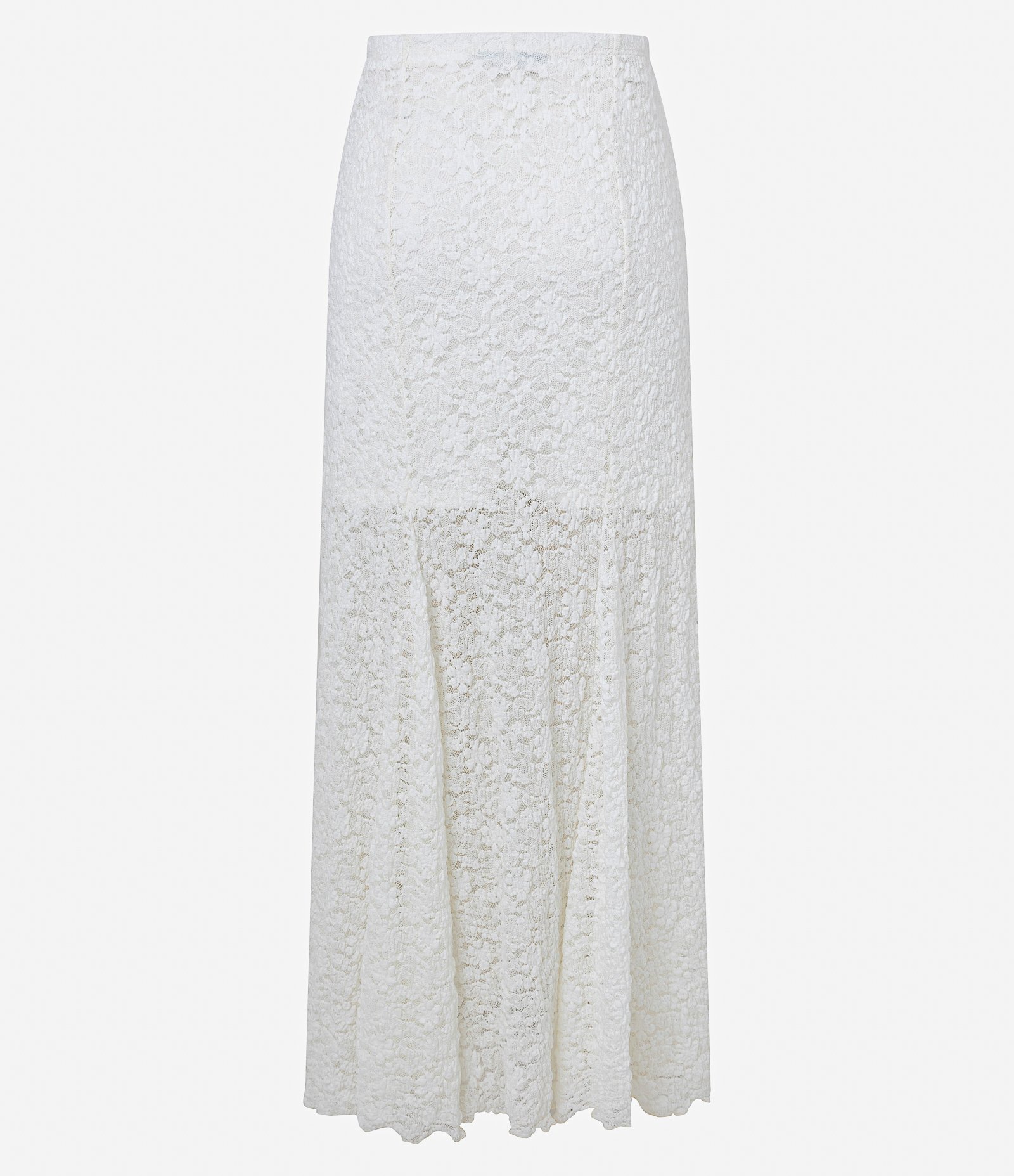 Saia Long Midi em Renda com Nesgas e Forro Curto Branco 9