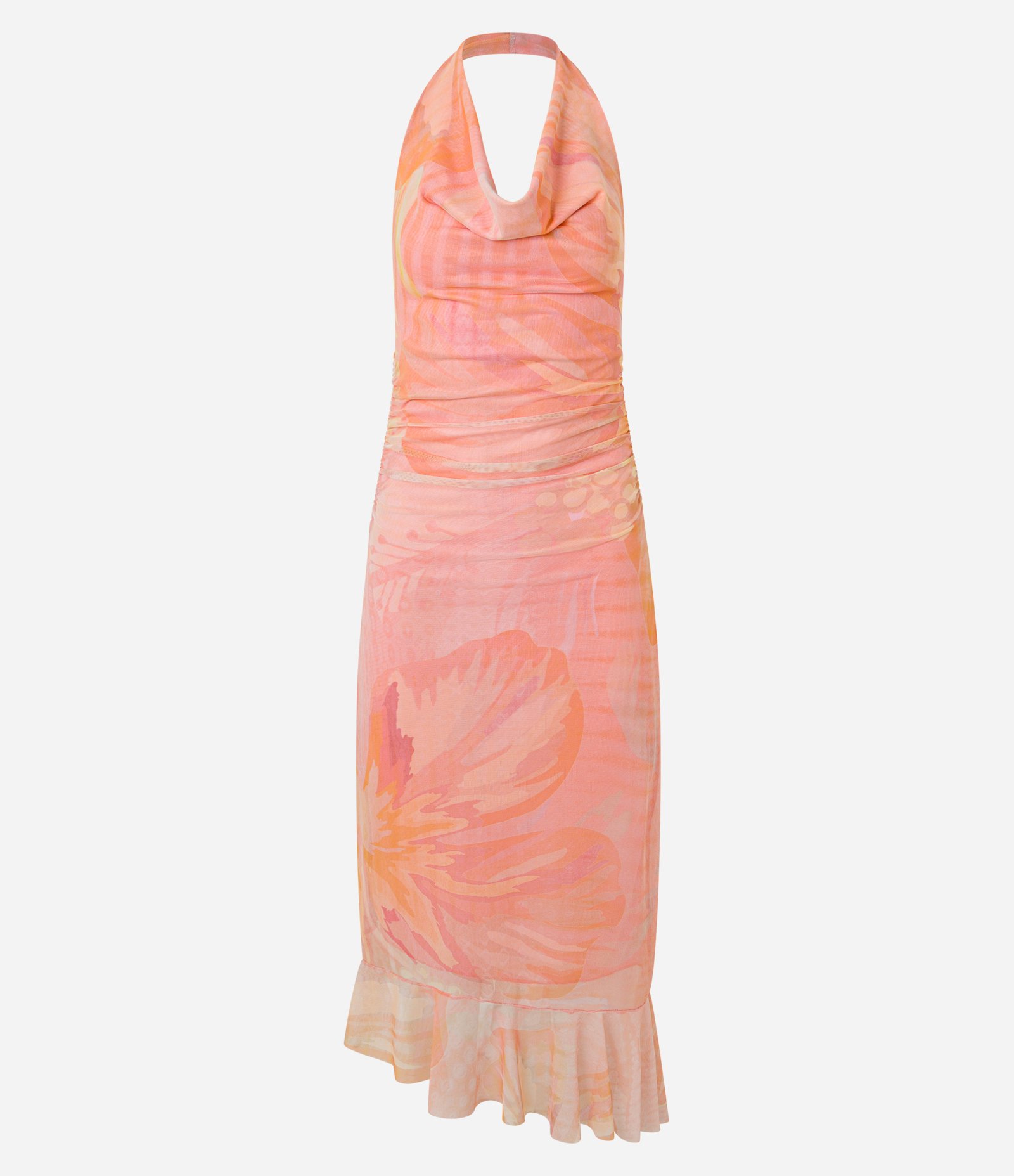 Vestido Frente Única em Tule com Estampa Floral e Decote Degagê Salmão 7