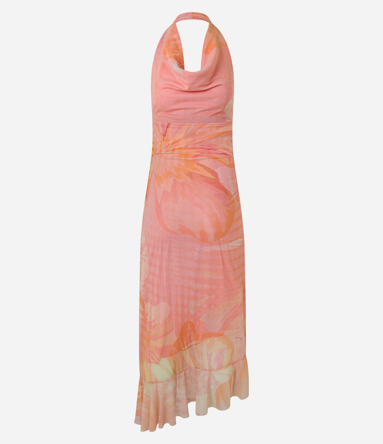 Vestido Frente Única em Tule com Estampa Floral e Decote Degagê Salmão 8