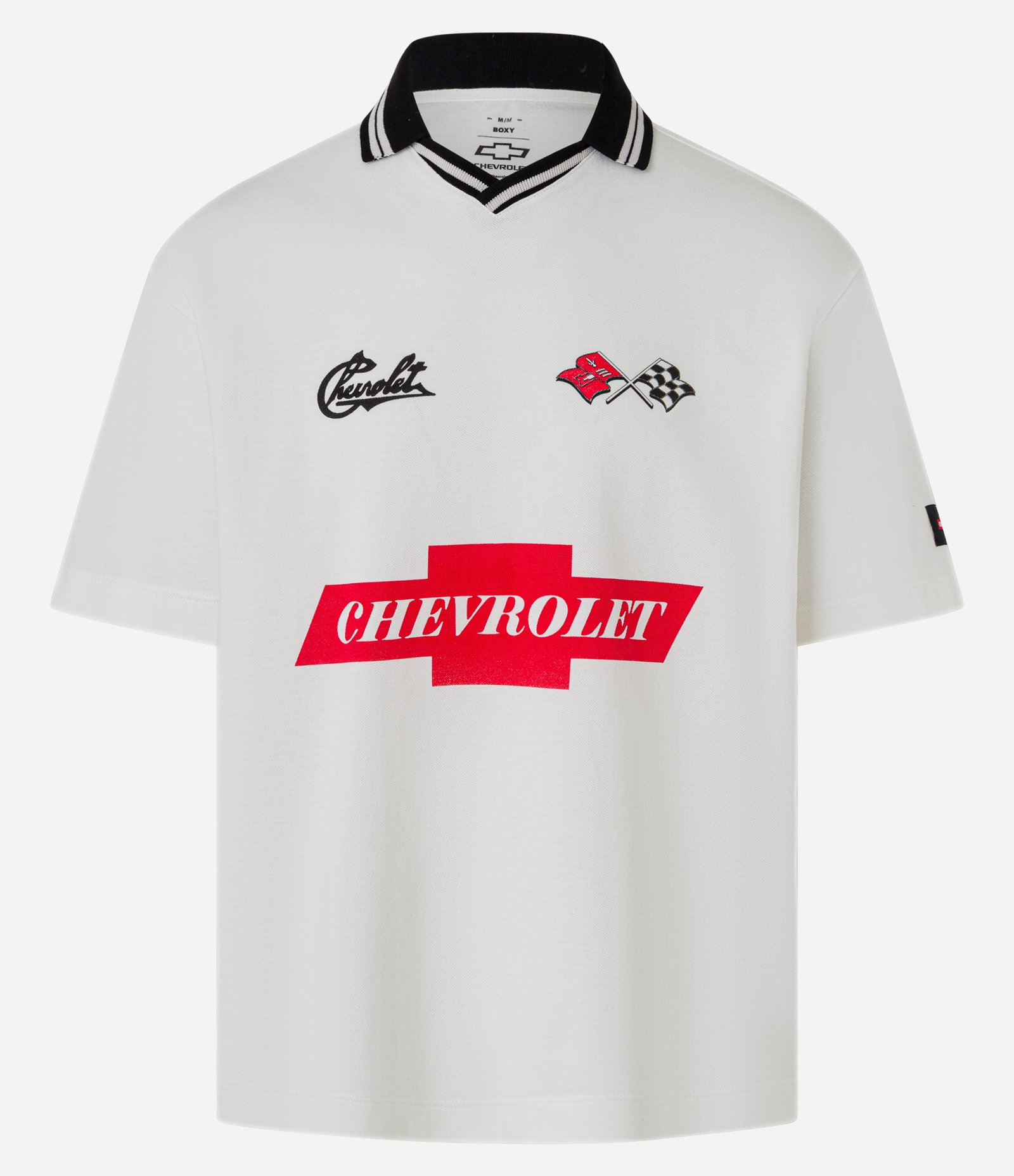 Camisa Polo Boxy em Algodão com Estampa Chevrolet Branco 7