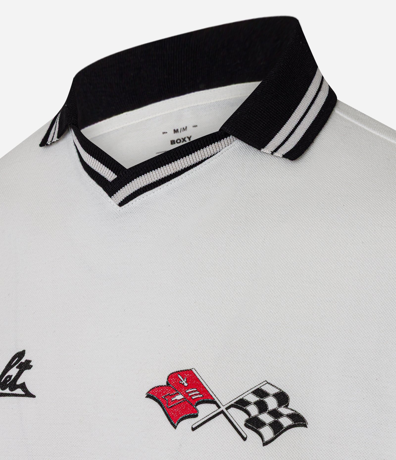 Camisa Polo Boxy em Algodão com Estampa Chevrolet Branco 8