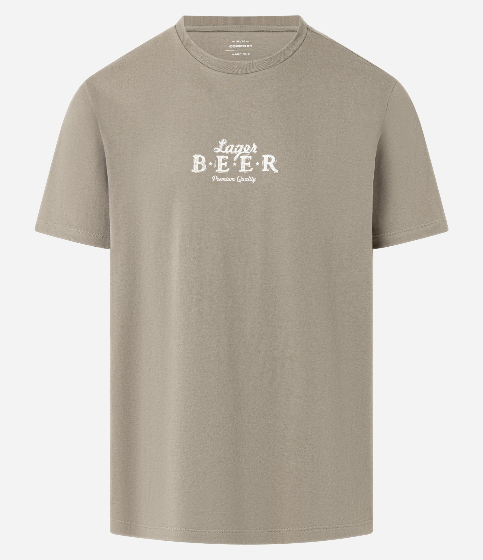 Camiseta Comfort em Algodão com Estampa Lettering Larger Beer Marrom 1