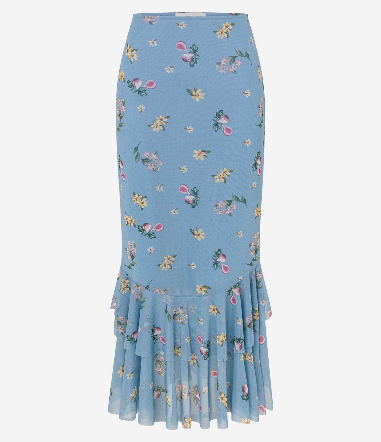 Saia Long Midi com Estampa Floral Liberty e Babado na Barra Azul 4