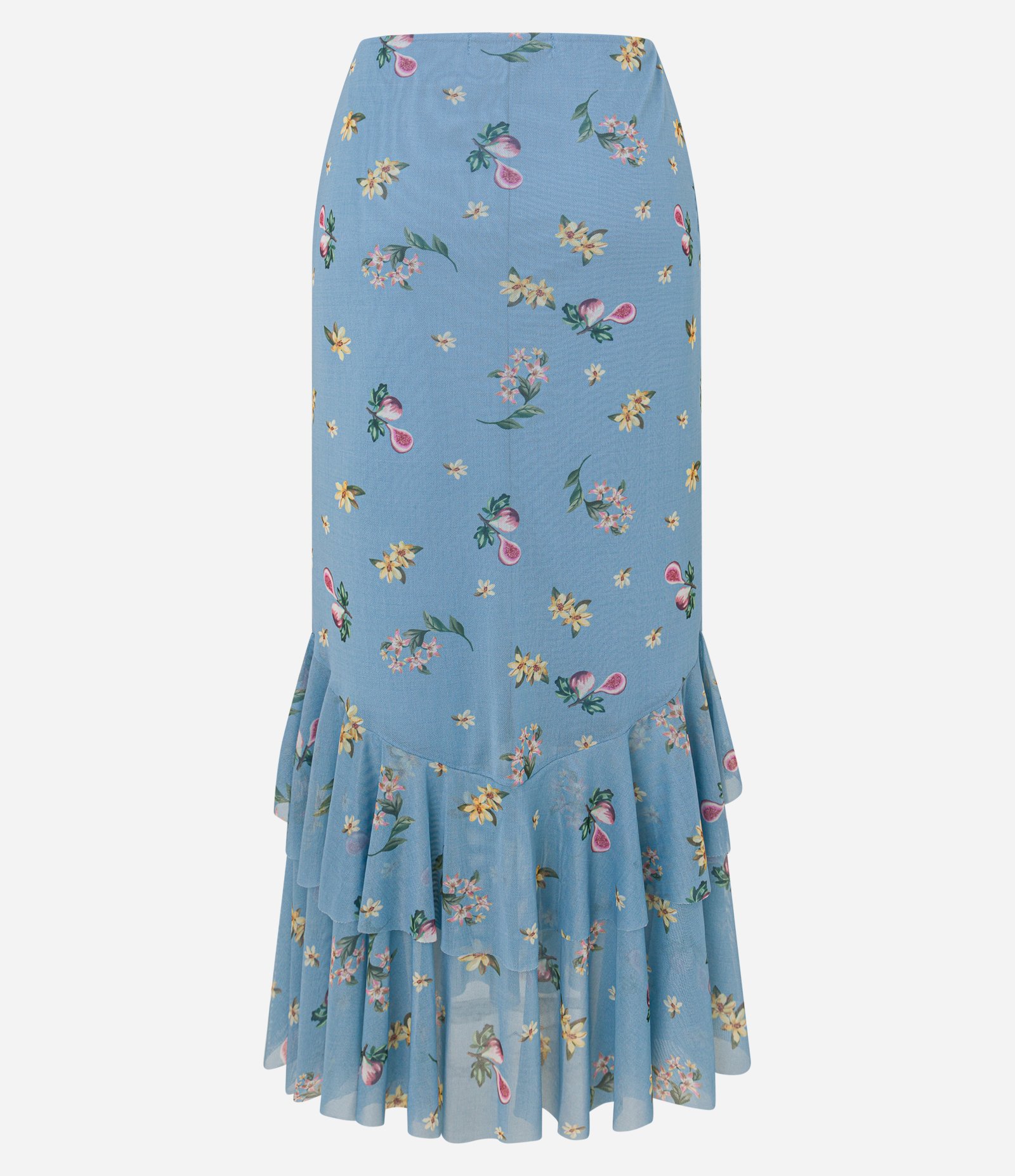 Saia Long Midi com Estampa Floral Liberty e Babado na Barra Azul 5