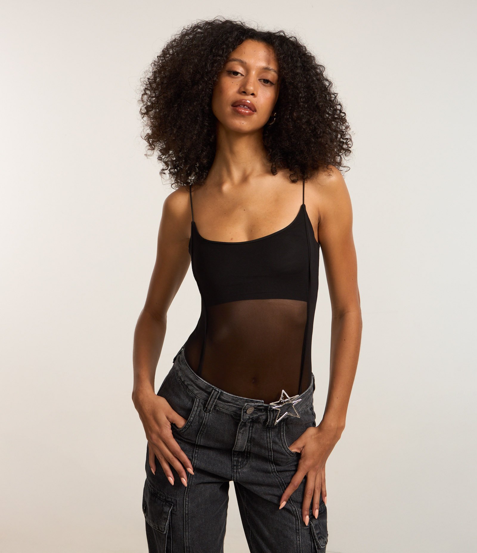 Body em Tule com Recorte e Transparência Preto 1