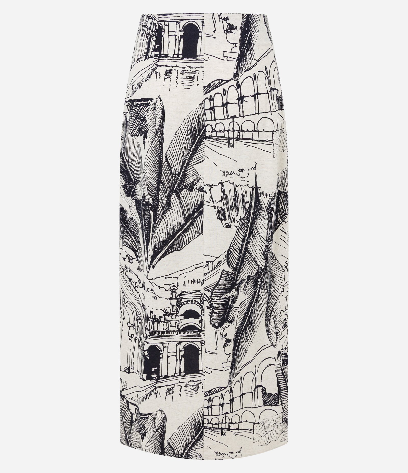 Saia Midi em Viscolinho com Nó Lateral e Estampa Modernismo Off White 9