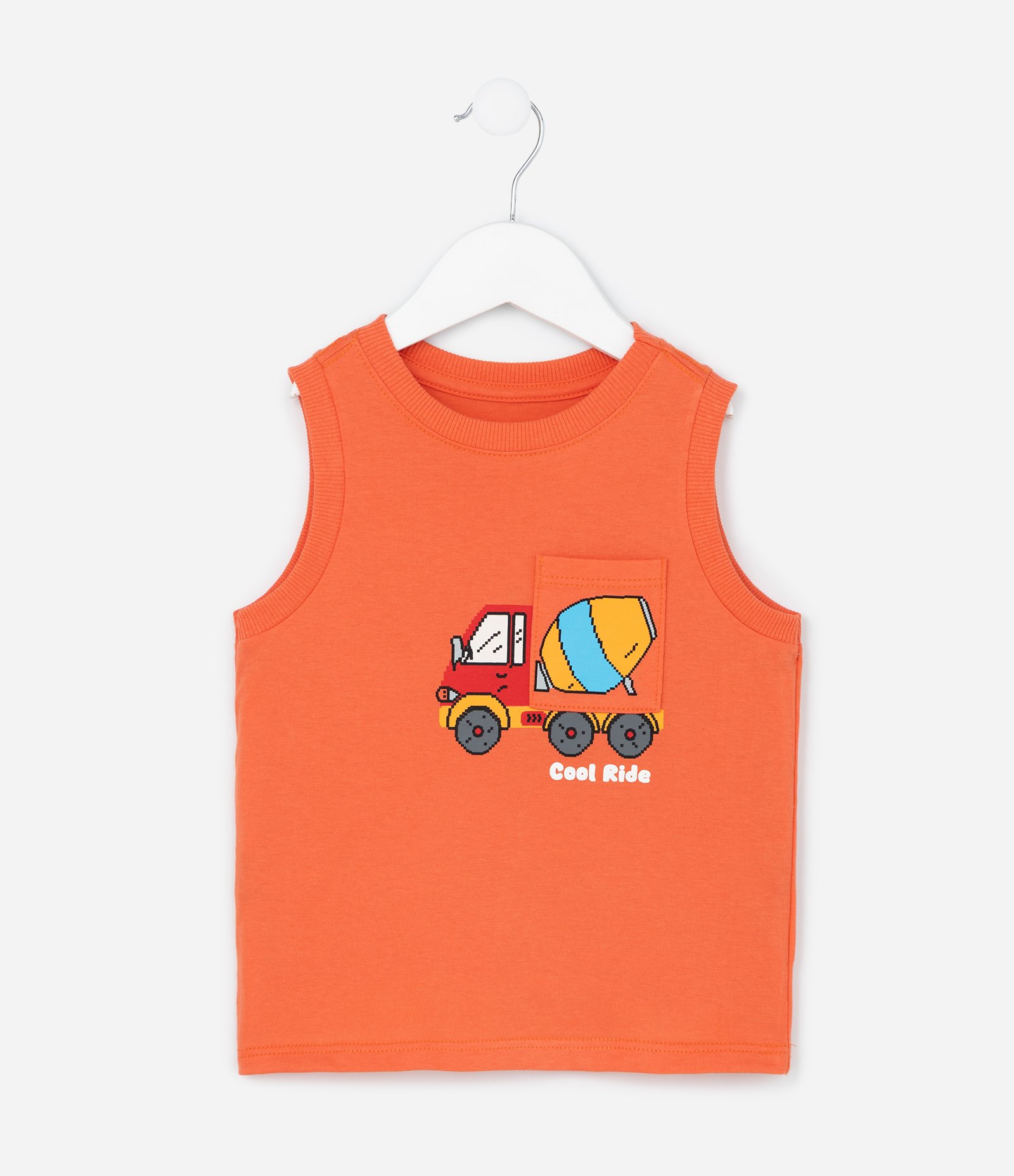 Camiseta Regata Infantil com Bolsinho Estampado de Trator Tam - 1 a 6 Anos Laranja 1