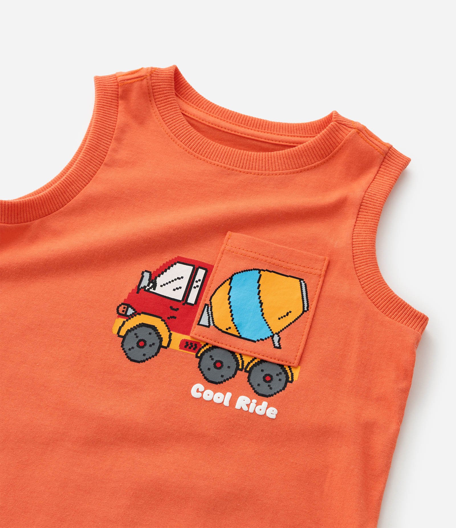 Camiseta Regata Infantil com Bolsinho Estampado de Trator Tam - 1 a 6 Anos Laranja 5