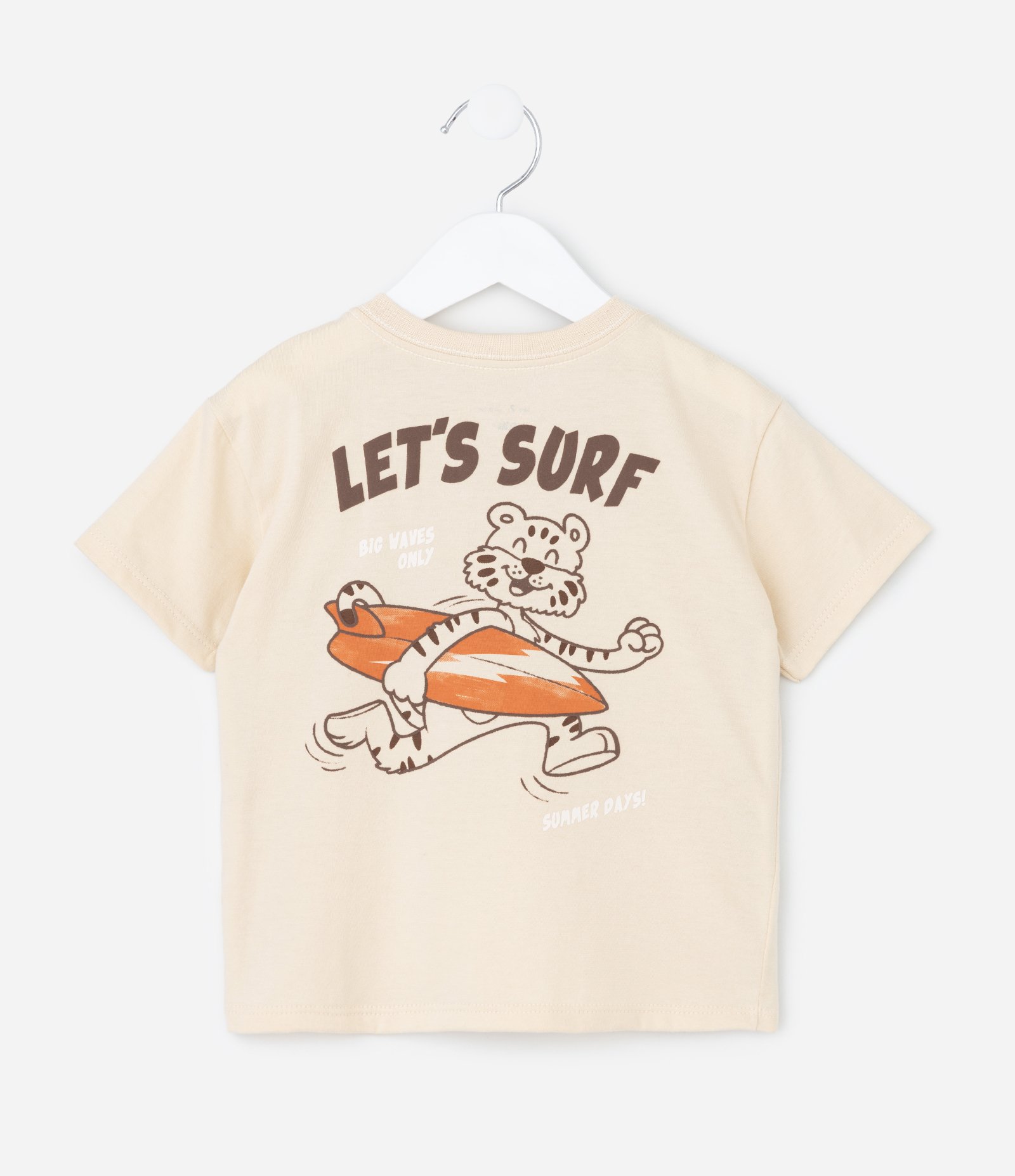 Camiseta Infantil Tigrinho com Prancha - Tam 1 a 6 Bege 3