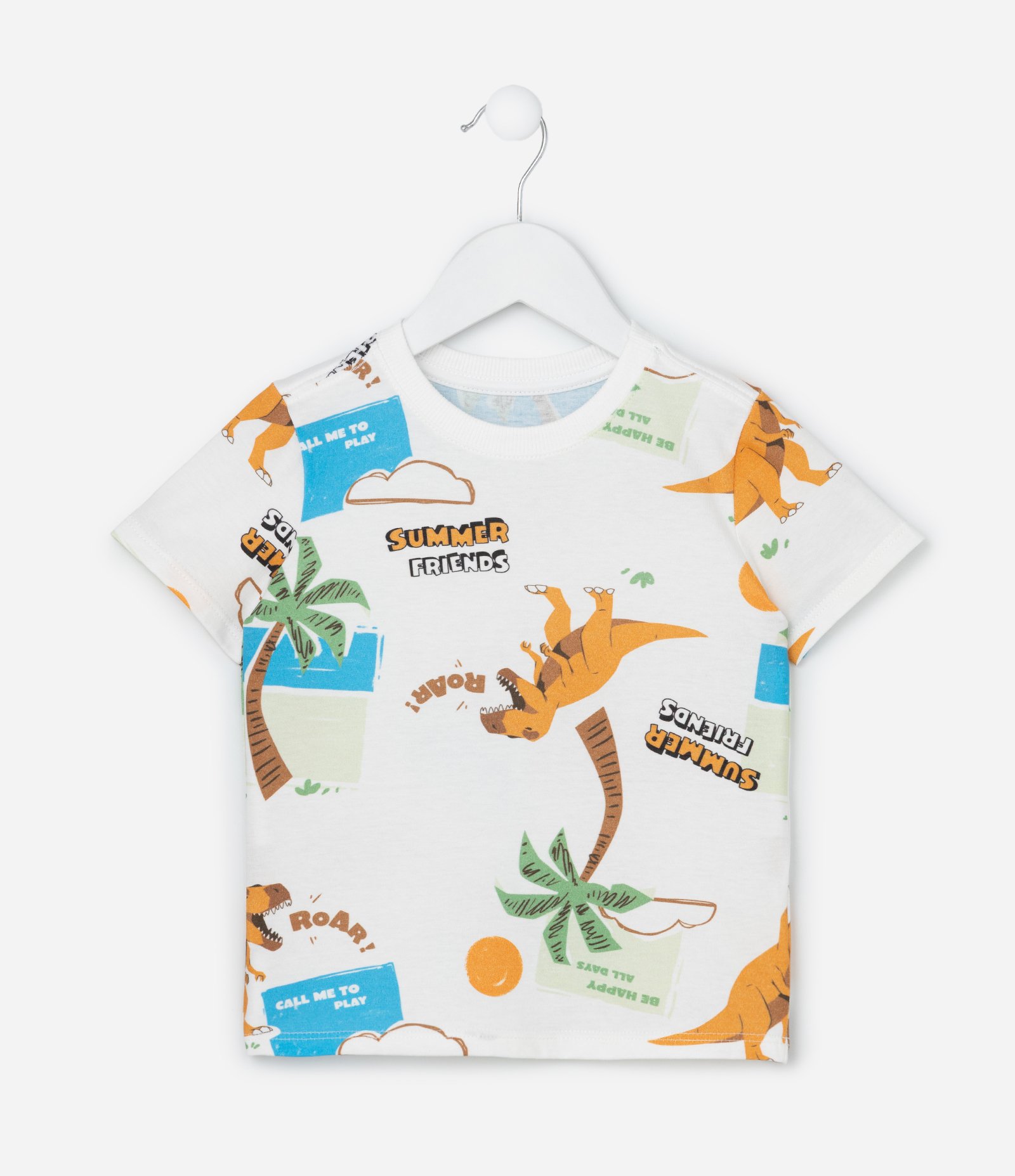 Camiseta Infantil com Estampa de Dinossauros - Tam 1 a 6 Anos Bege 1