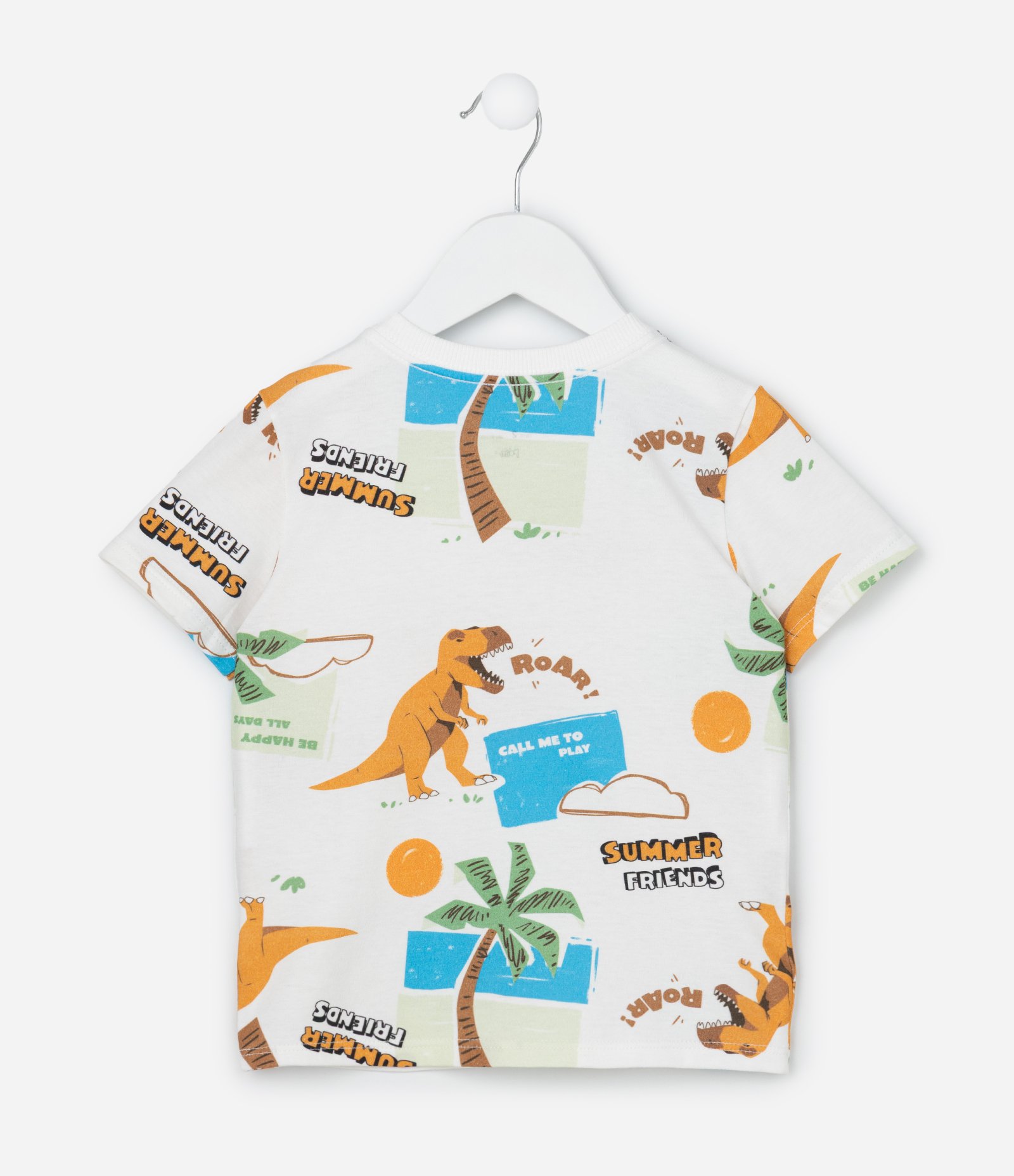 Camiseta Infantil com Estampa de Dinossauros - Tam 1 a 6 Anos Bege 2