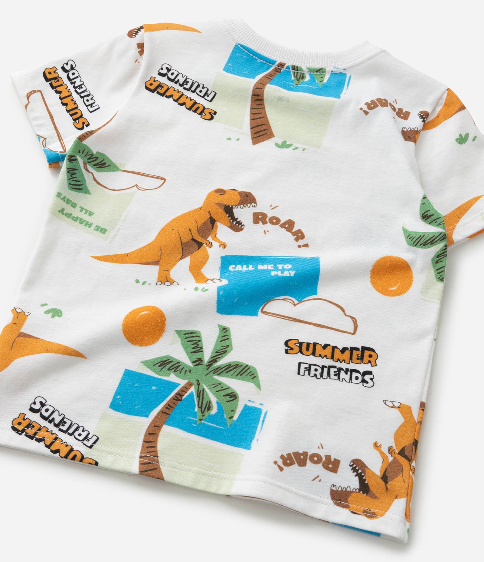 Camiseta Infantil com Estampa de Dinossauros - Tam 1 a 6 Anos Bege 4