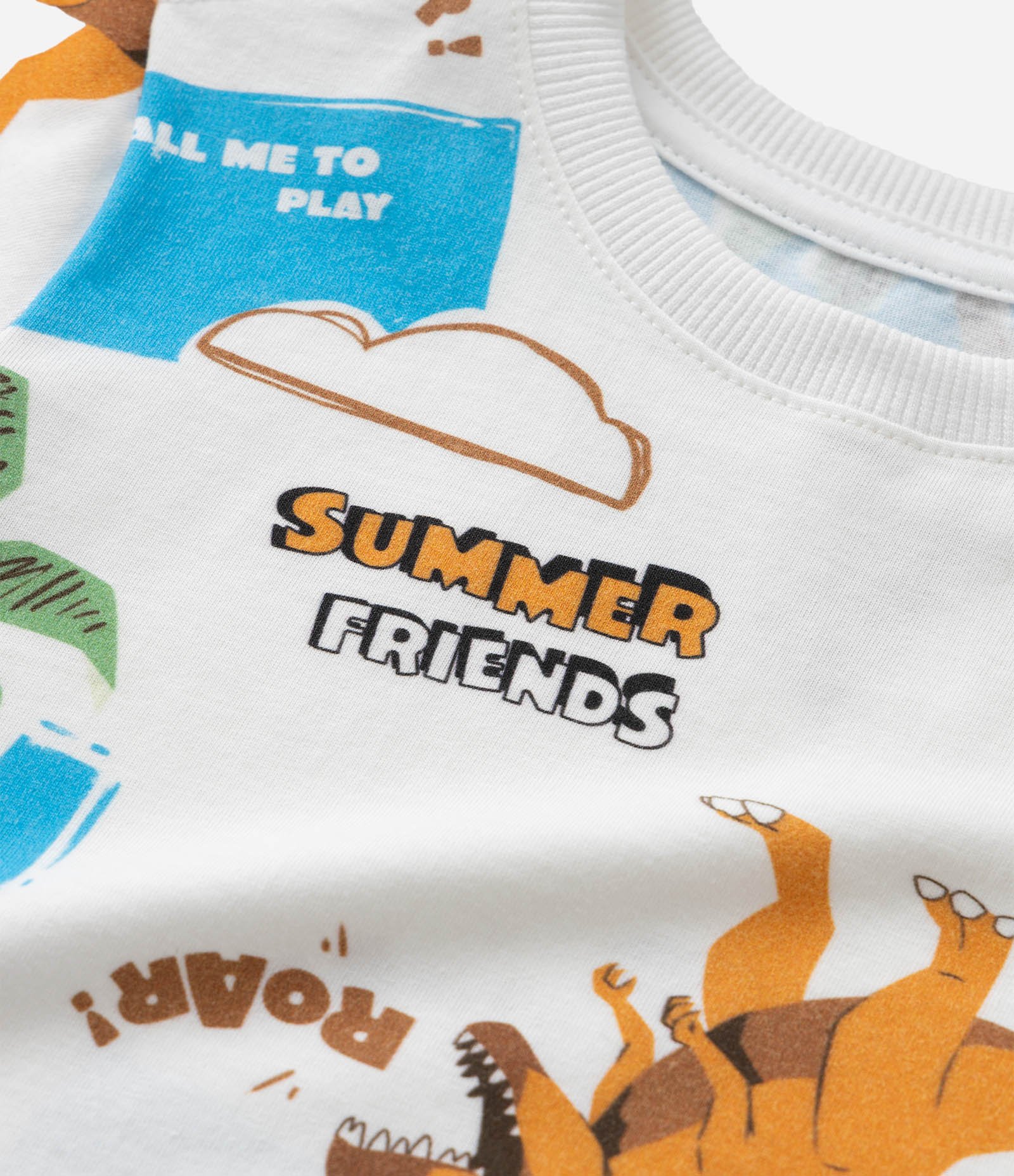Camiseta Infantil com Estampa de Dinossauros - Tam 1 a 6 Anos Bege 7