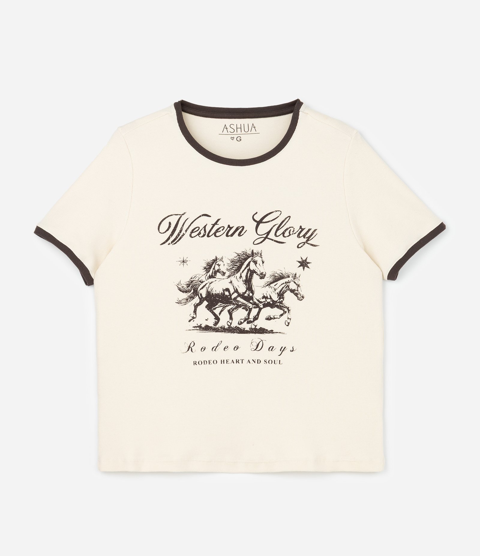 Camiseta em Algodão com Estampa Western Curve & Plus Size Bege 7