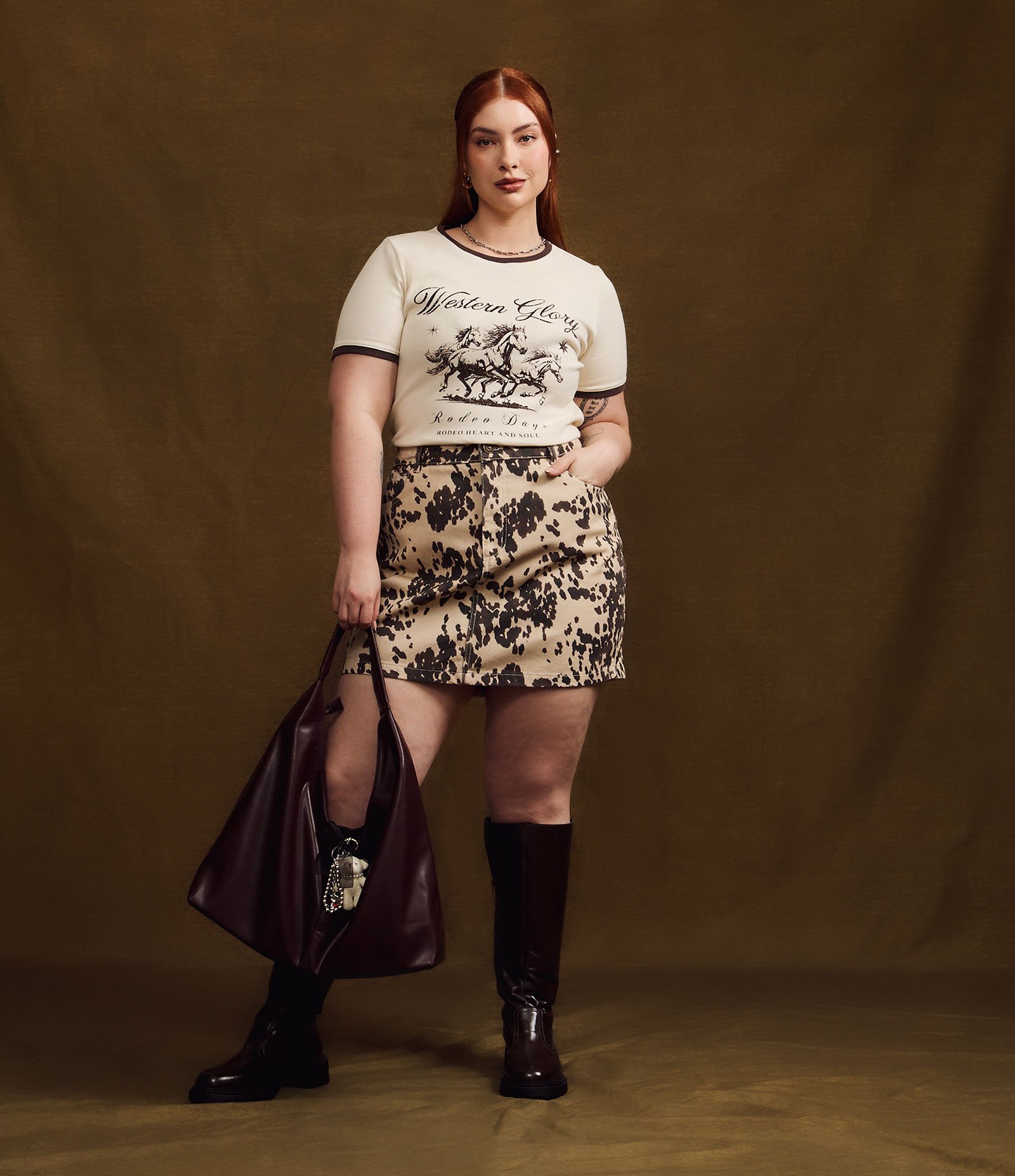 Camiseta em Algodão com Estampa Western Curve & Plus Size Bege 3