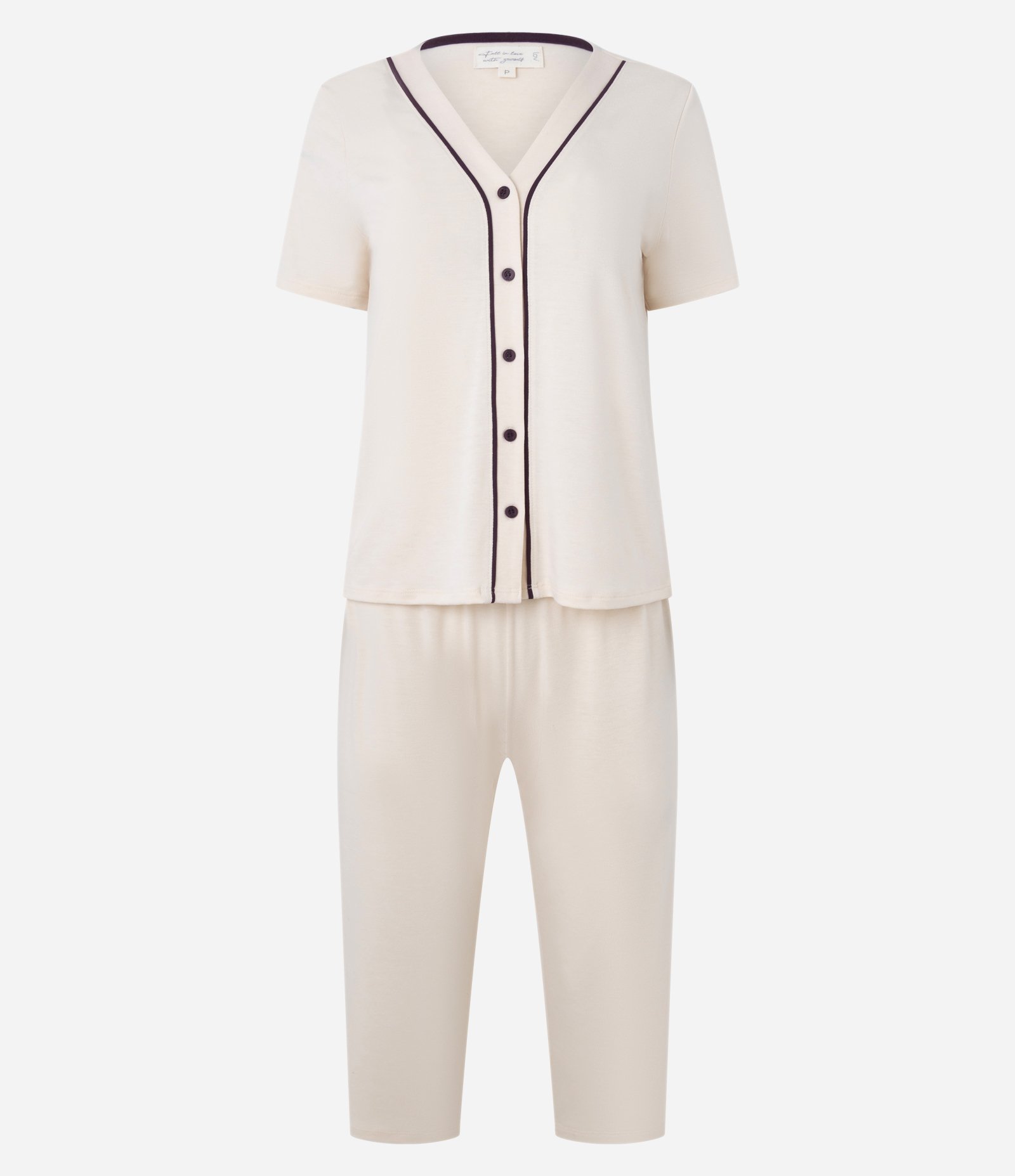 Pijama Capri com Abotoamento e Vieses Contrastantes Rosa 4