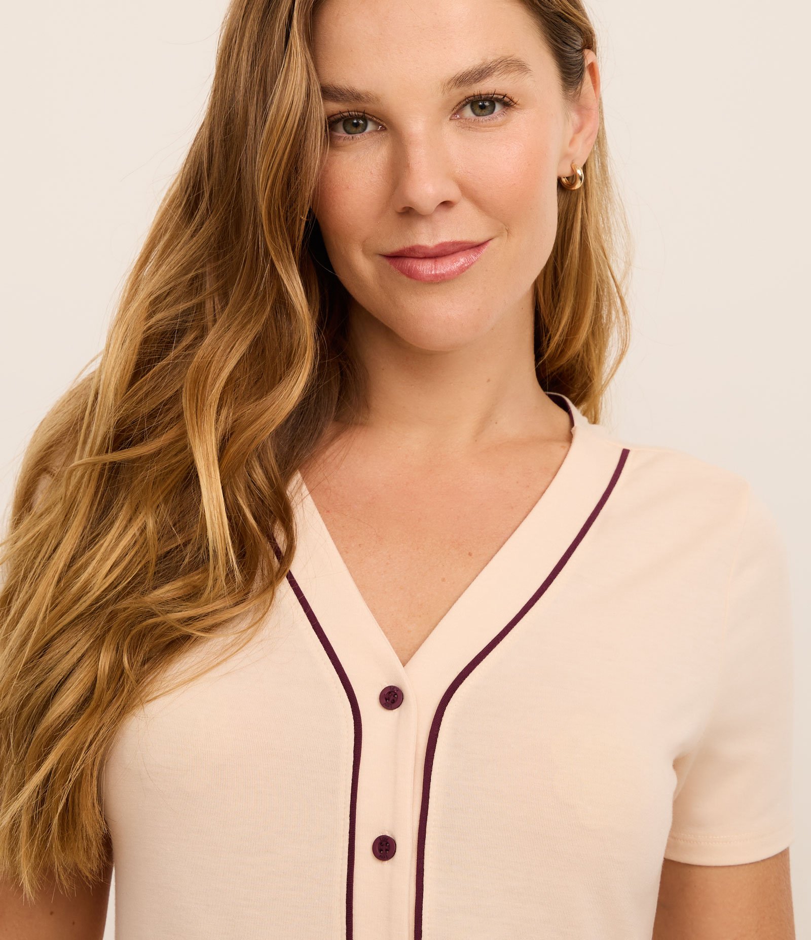 Pijama Capri com Abotoamento e Vieses Contrastantes Rosa 2